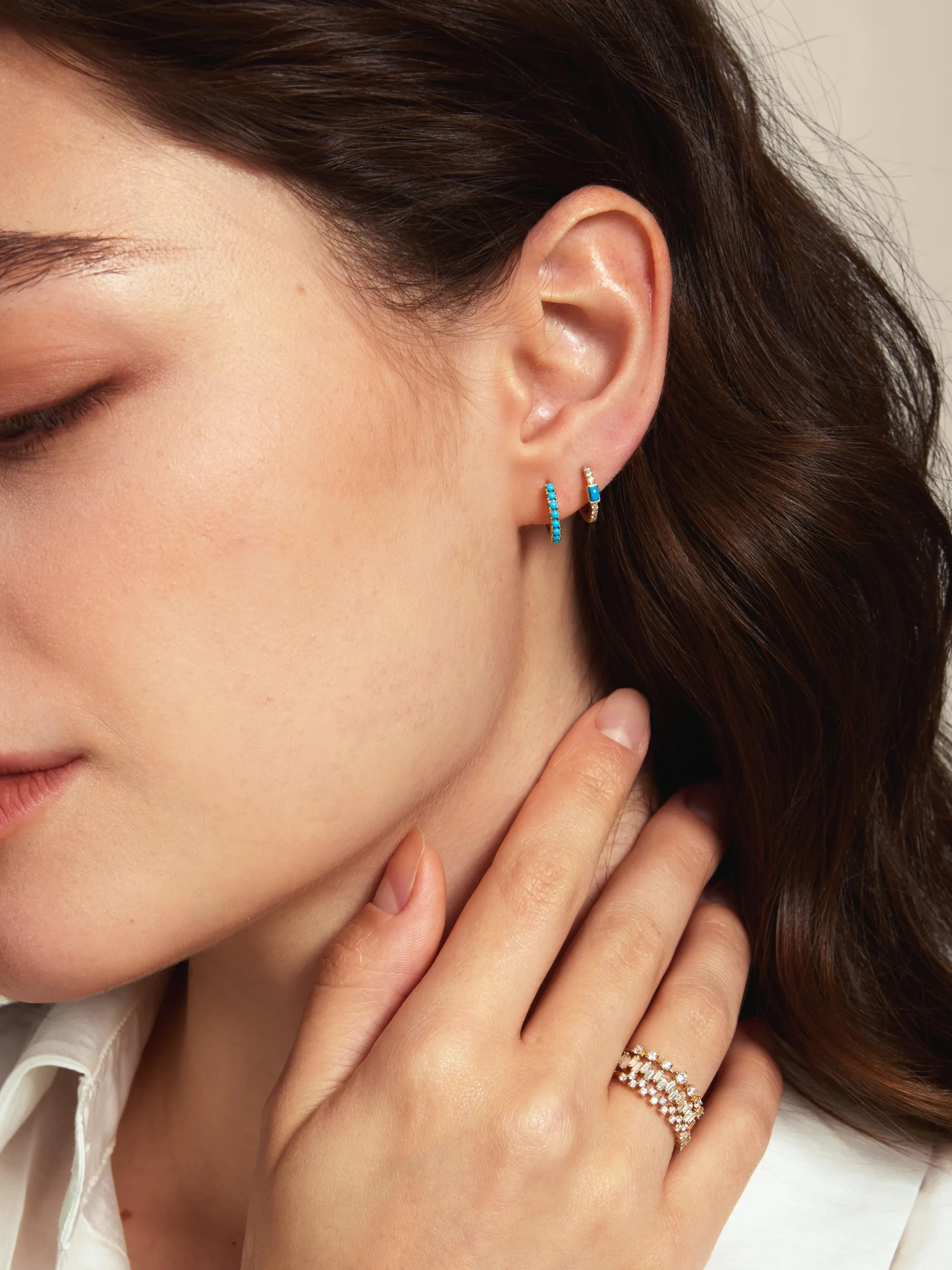 Daisy Turquoise Huggie Earrings sold by LeMel product image thumbnail 3