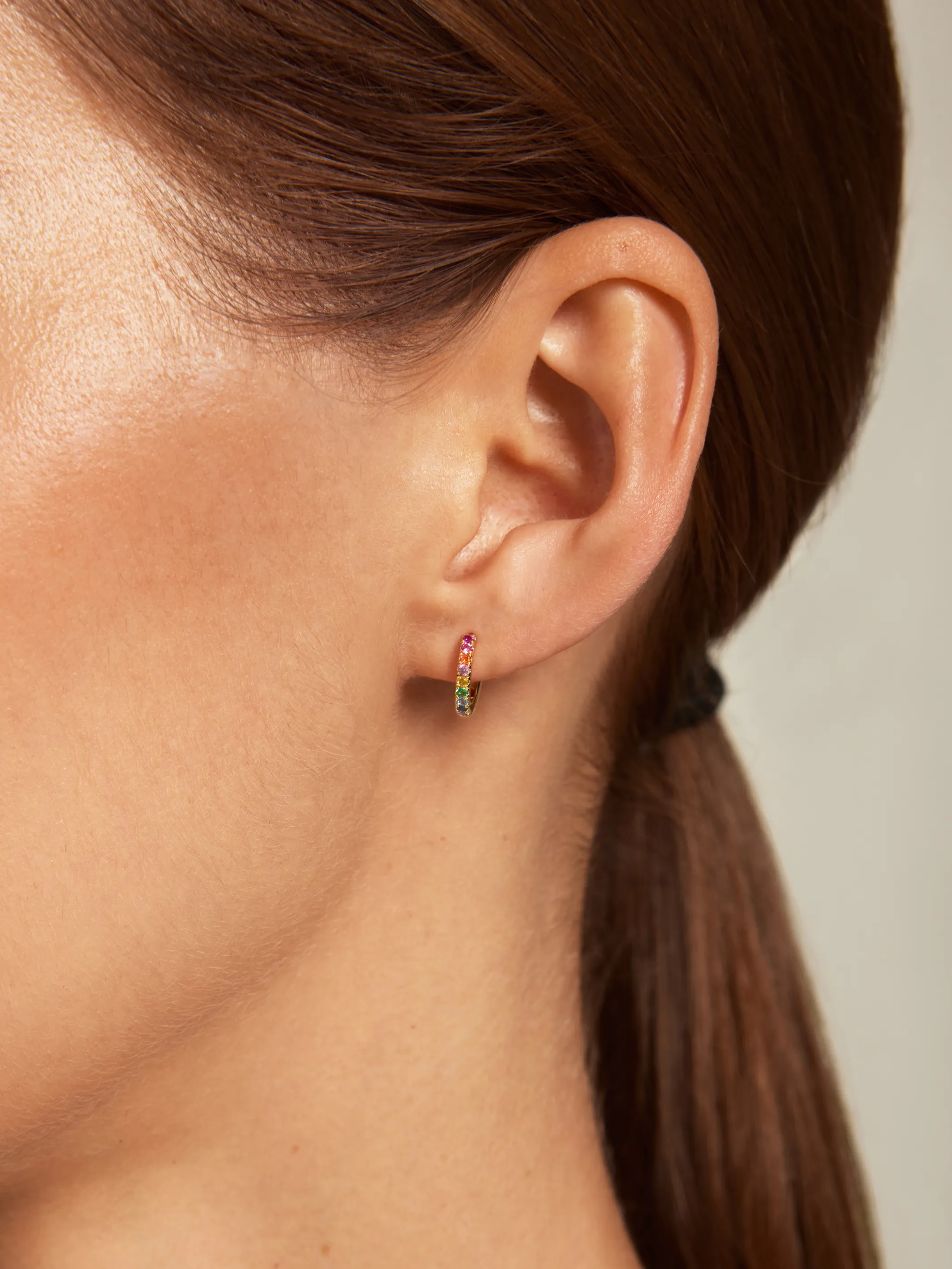 Rainbow CZ Huggie Earrings sold by LeMel product image thumbnail 2