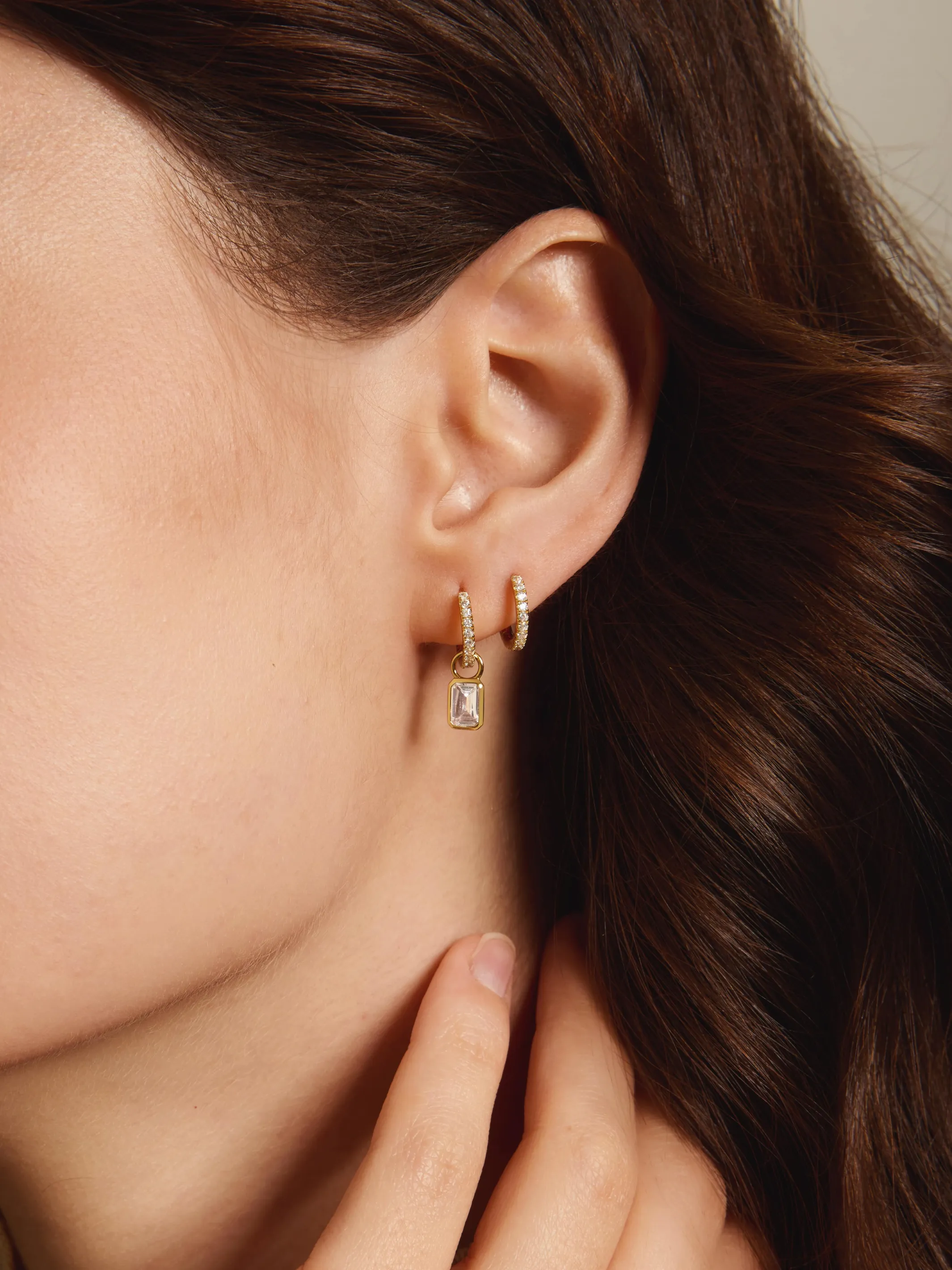 Lucy Bezel Charm Huggie Earrings sold by LeMel product image thumbnail 2