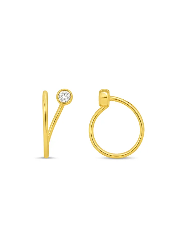Bezel Hook Huggie Earrings 14K sold by LeMel