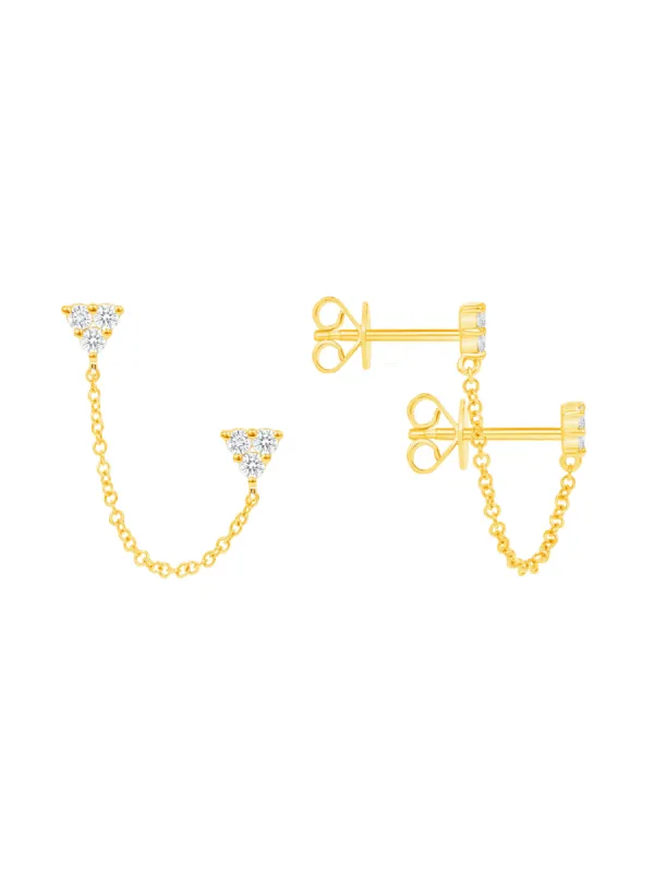 Diamond Trio Double Stud Chain Earrings 14k sold by LeMel