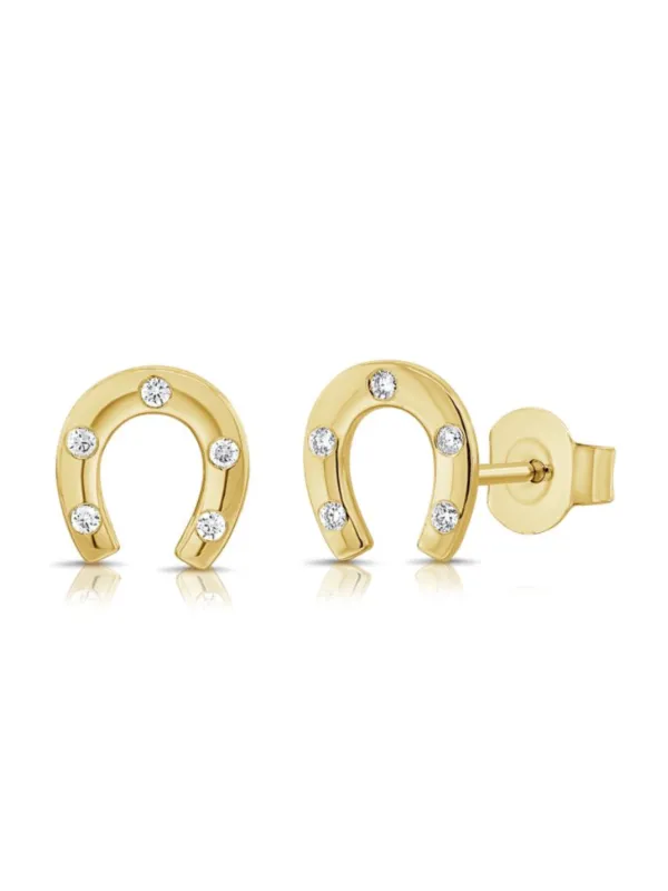 Lucky Diamond Horseshoe Stud 14K sold by LeMel