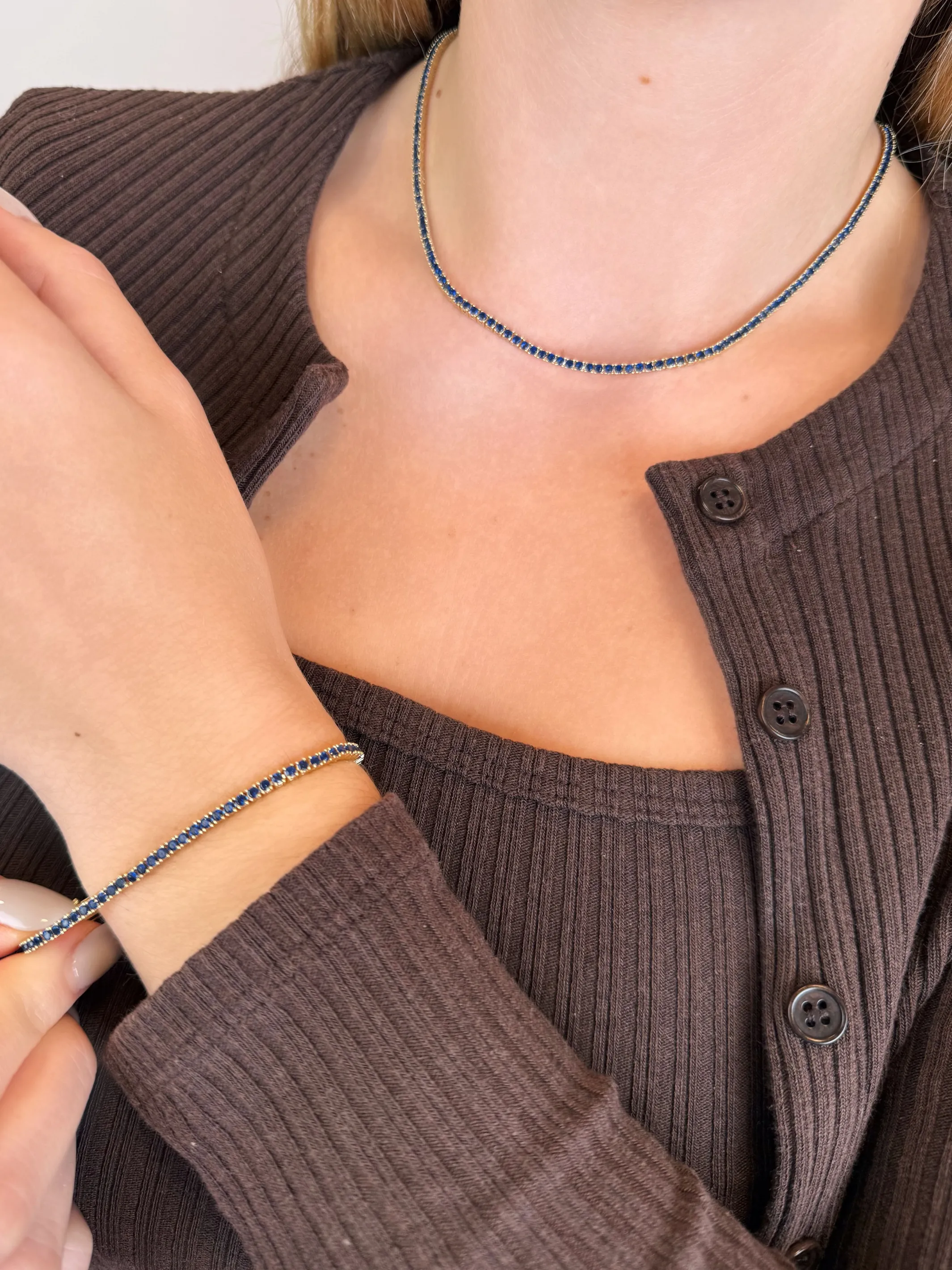 Blue Sapphire CZ Tennis Necklace + Bracelet Set sold by LeMel product image thumbnail 2