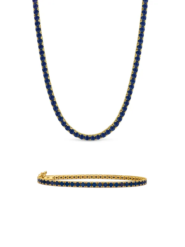 Blue Sapphire CZ Tennis Necklace + Bracelet Set sold by LeMel