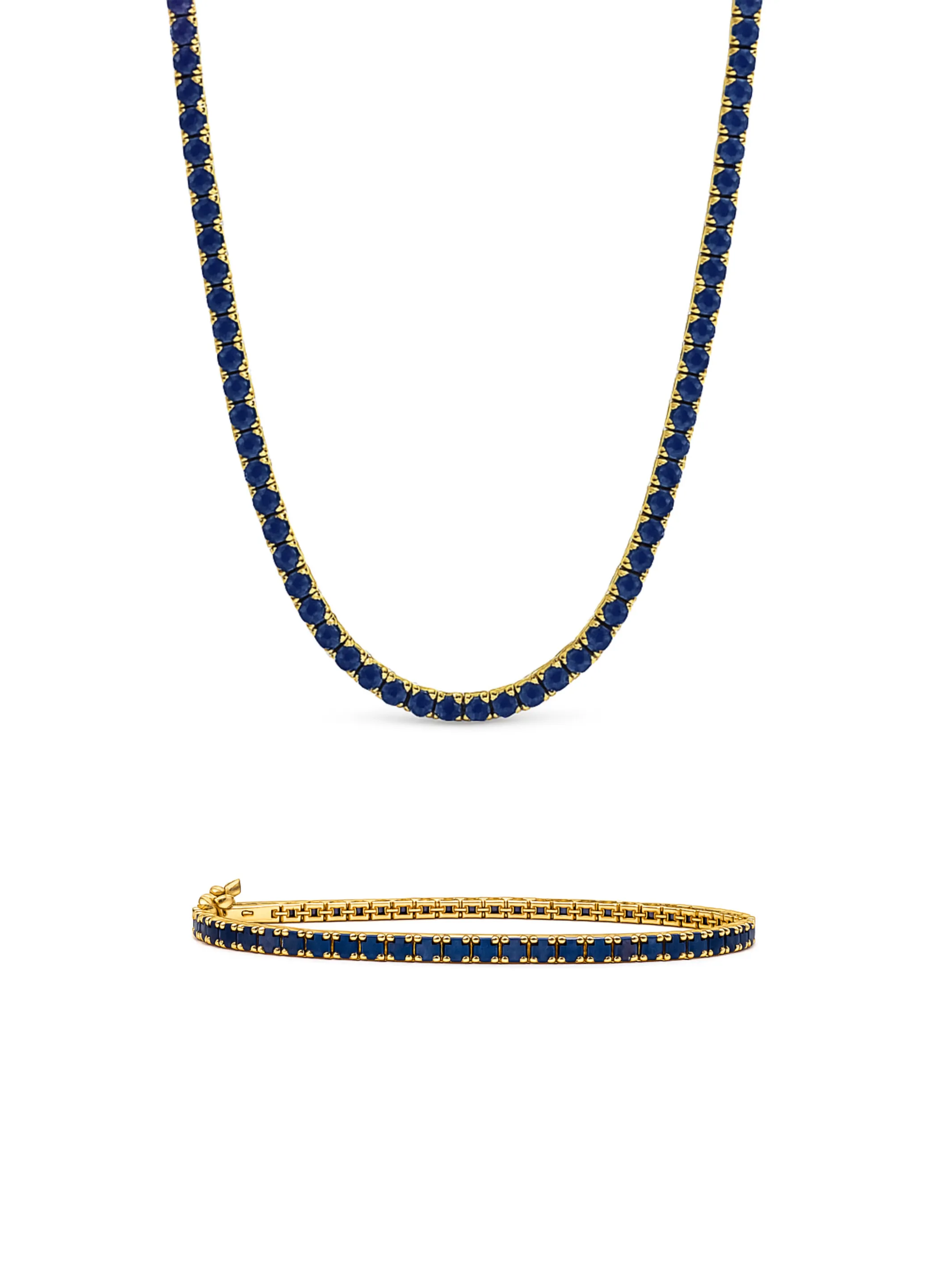Blue Sapphire CZ Tennis Necklace + Bracelet Set sold by LeMel
