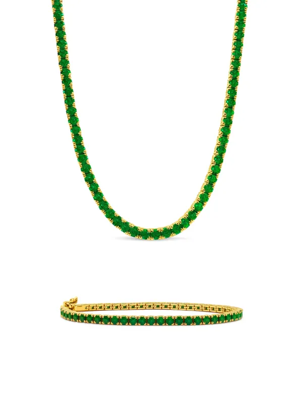 Emerald CZ Tennis Necklace + Bracelet Set sold by LeMel