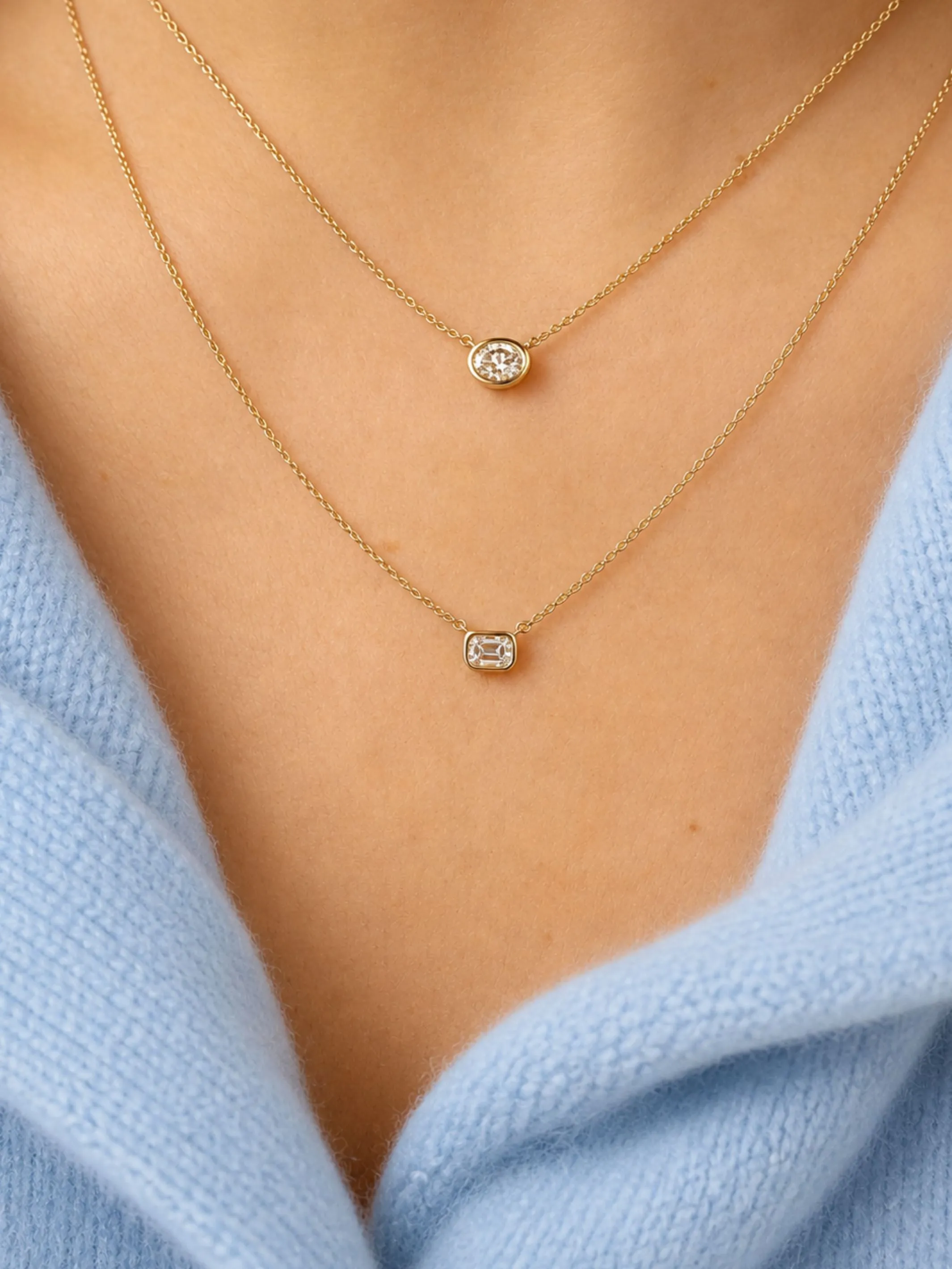 Oval Cut Diamond Bezel Pendant Necklace 14K sold by LeMel product image thumbnail 2
