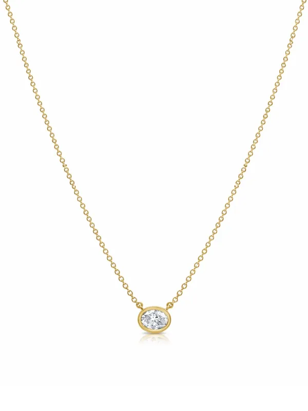 Oval Cut Diamond Bezel Pendant Necklace 14K made by LeMel