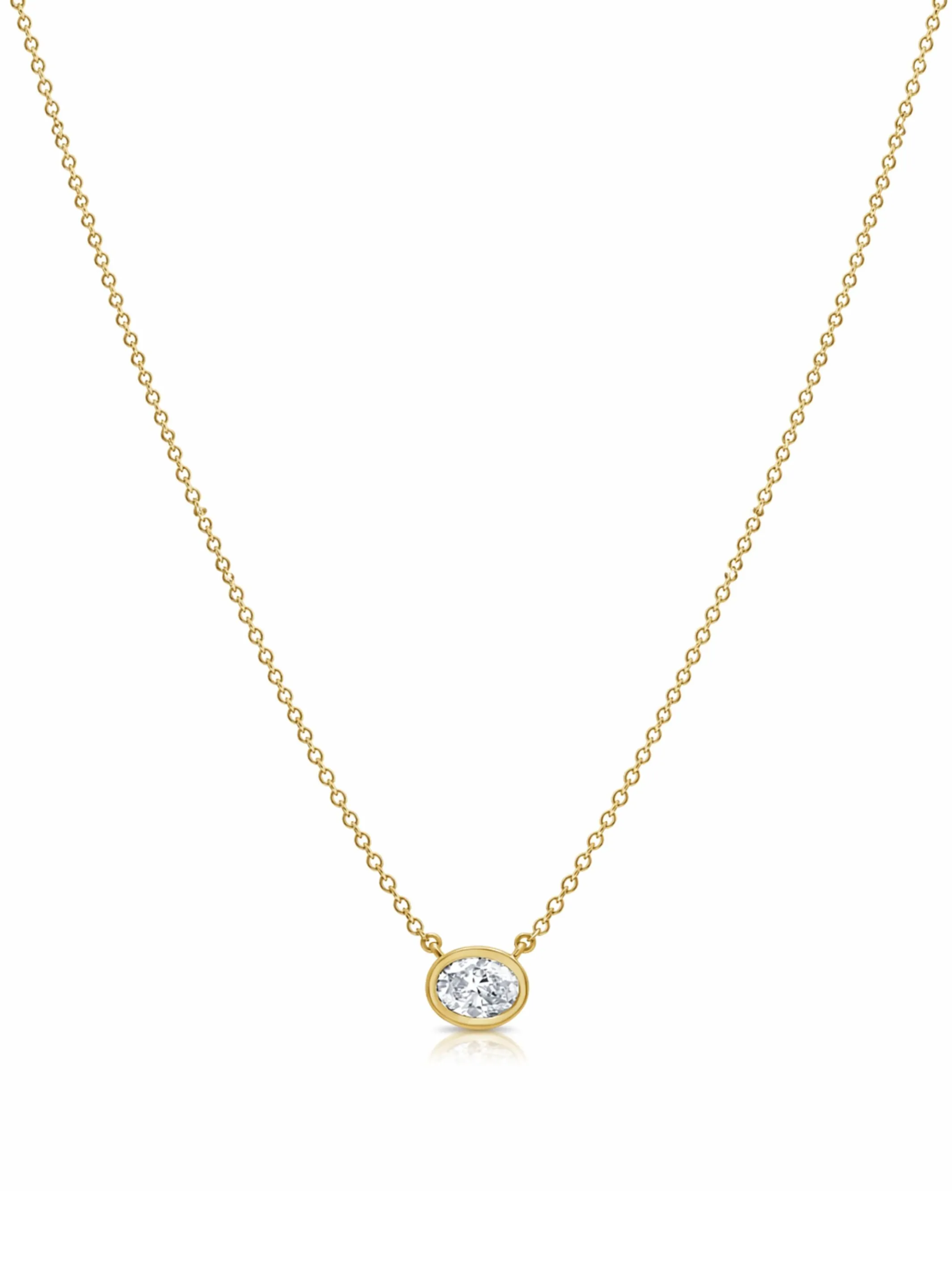 Oval Cut Diamond Bezel Pendant Necklace 14K sold by LeMel