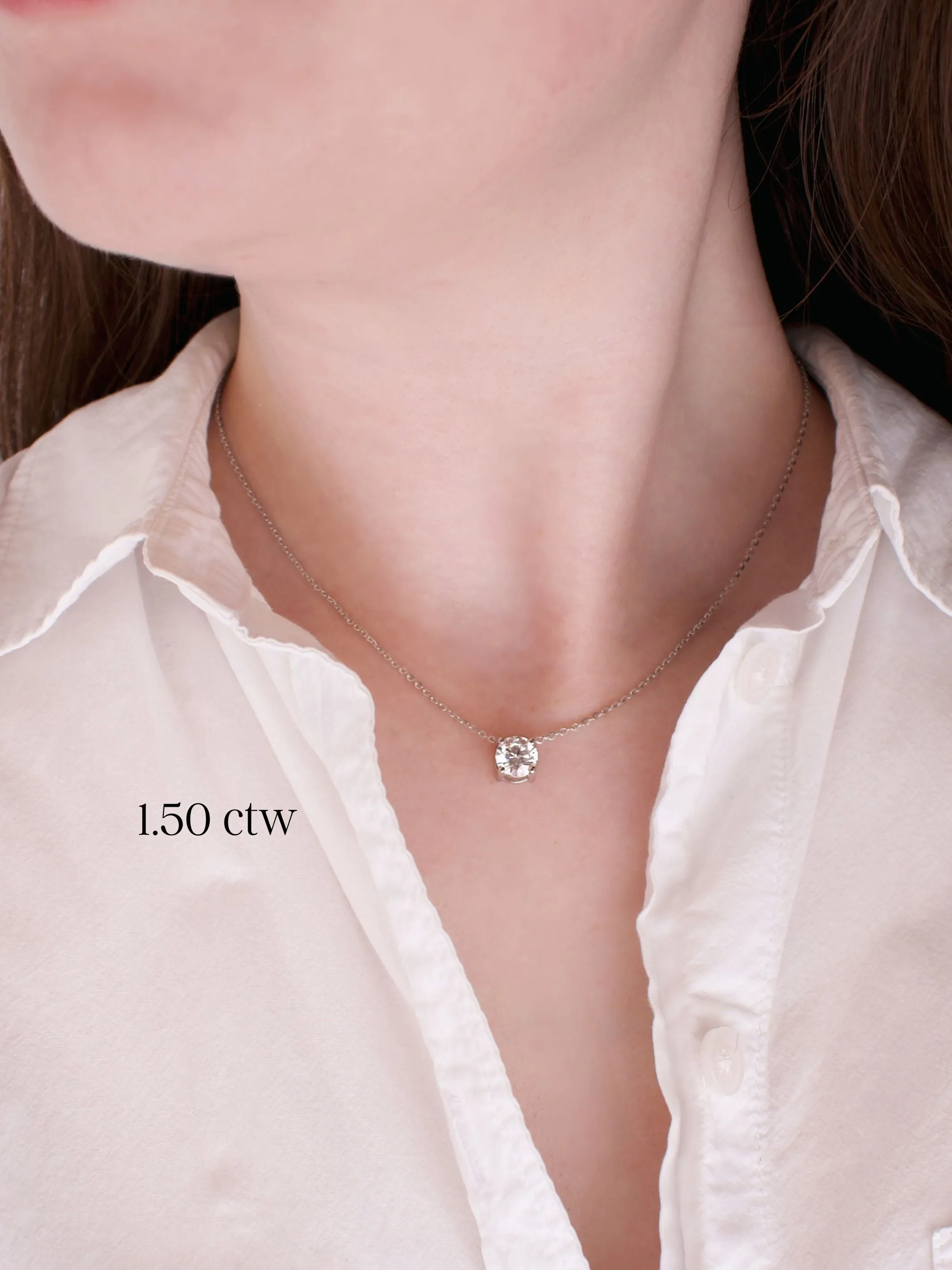 Solitaire Round Lab Diamond Pendant Necklace 14K sold by LeMel product image thumbnail 3