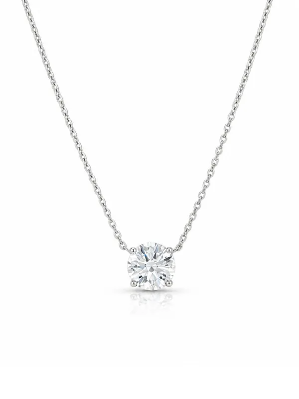 Solitaire Round Lab Diamond Pendant Necklace 14K made by LeMel