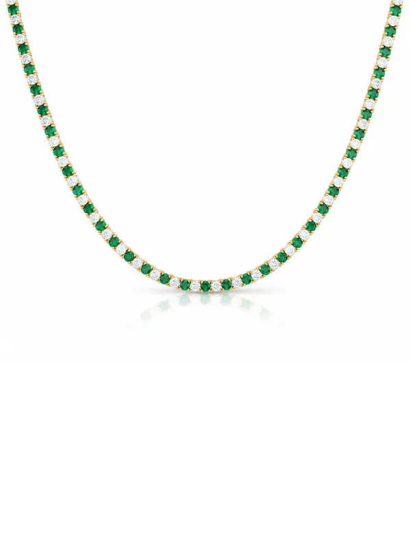 Dee Alternating Emerald and CZ Tennis Necklace made by LeMel