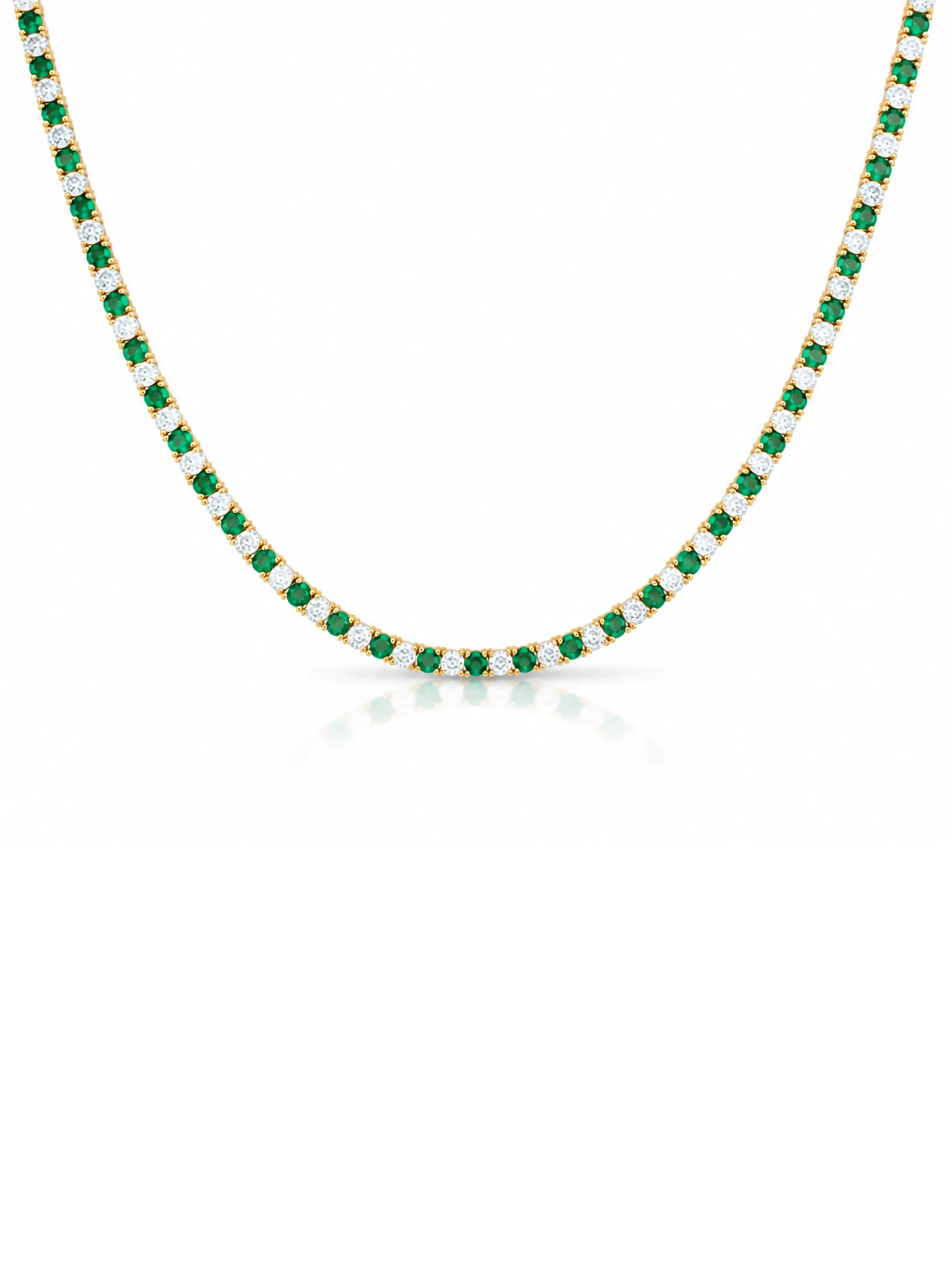 Dee Alternating Emerald and CZ Tennis Necklace sold by LeMel