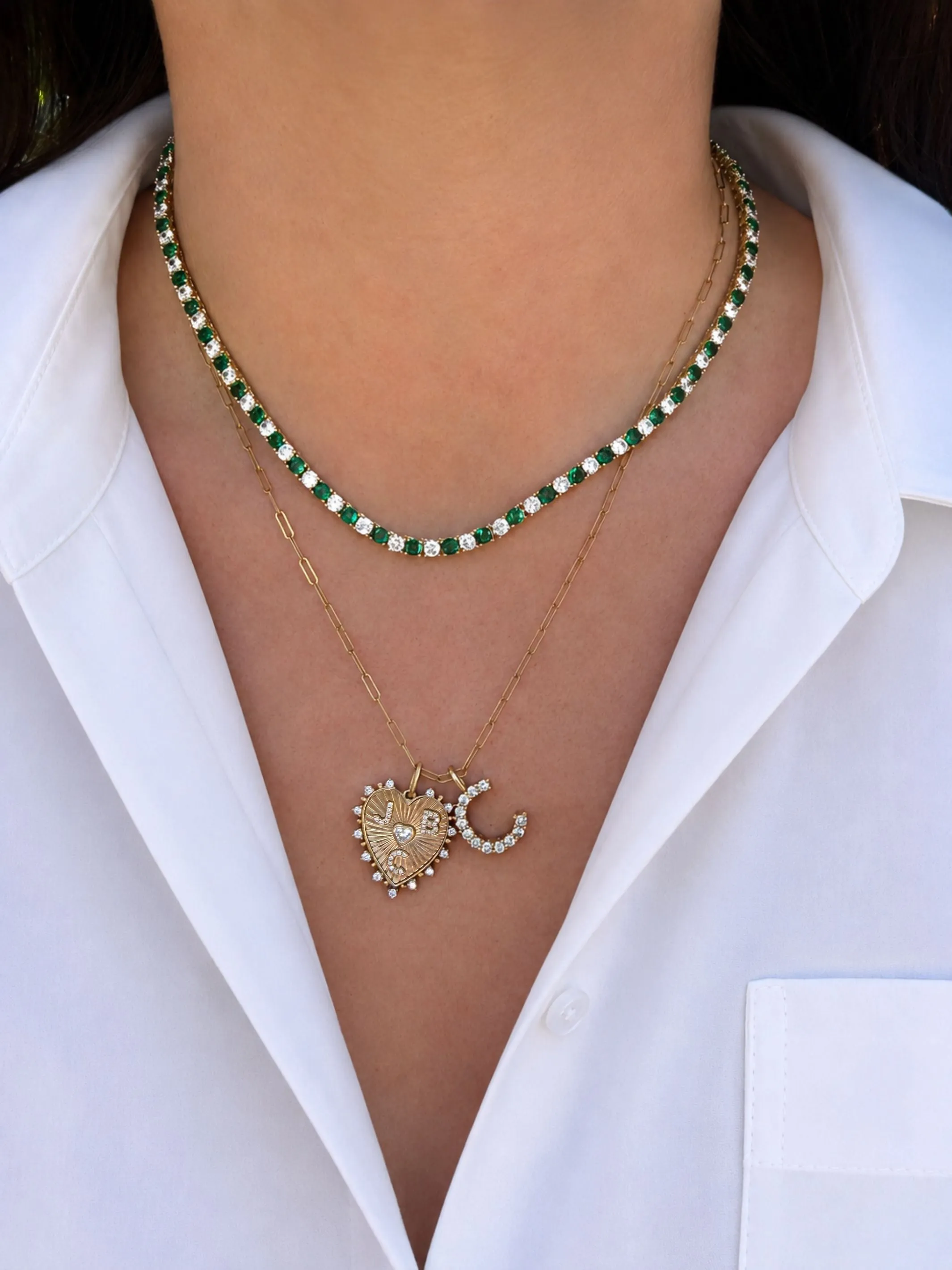 Dee Alternating Emerald and CZ Tennis Necklace sold by LeMel product image thumbnail 2