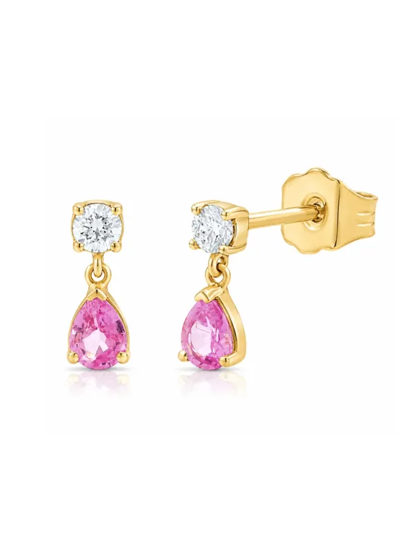 Pink Sapphire and Diamond Drop Stud Earring 14K made by LeMel