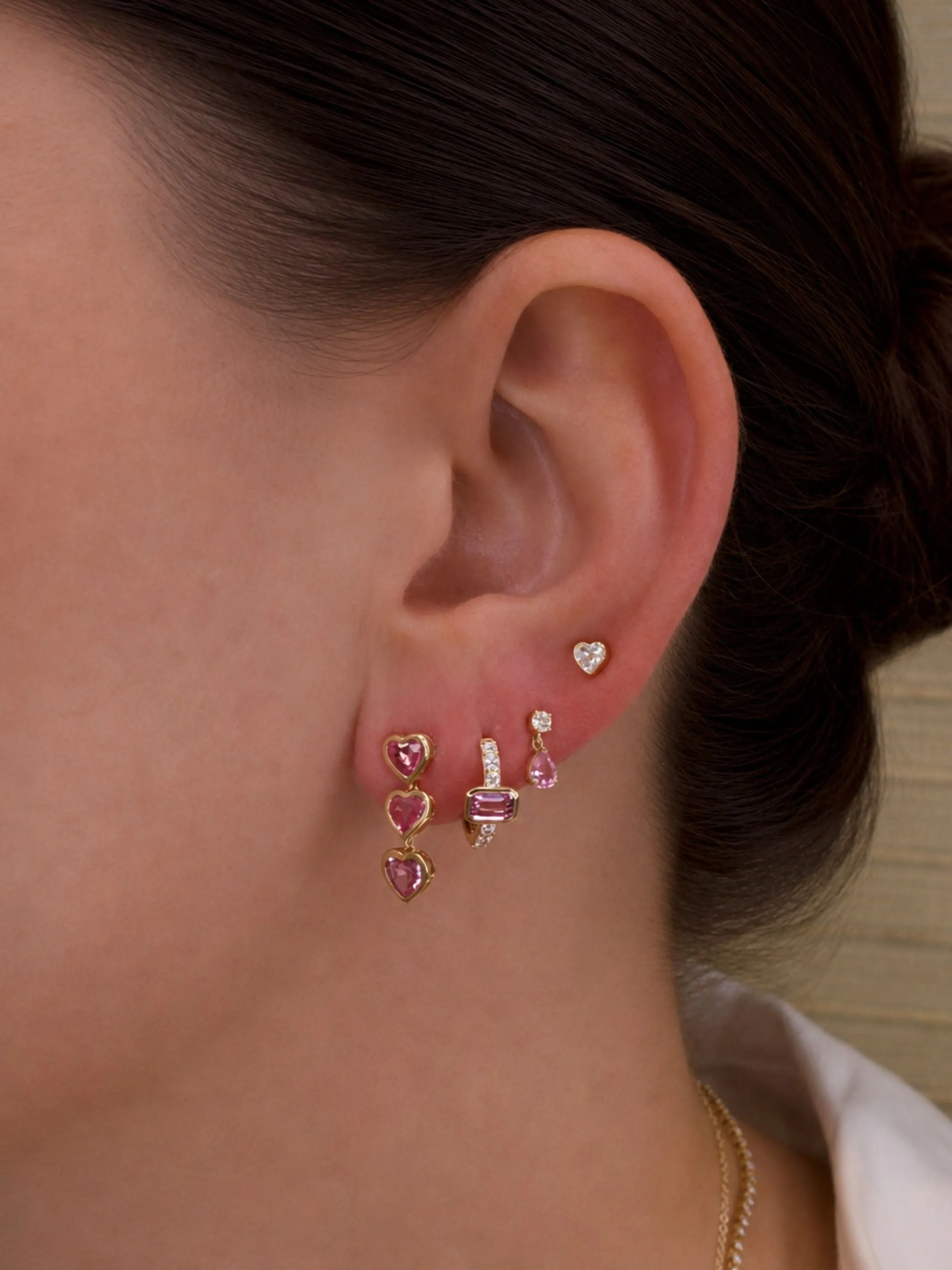 Pink Sapphire and Diamond Drop Stud Earring 14K sold by LeMel product image thumbnail 2