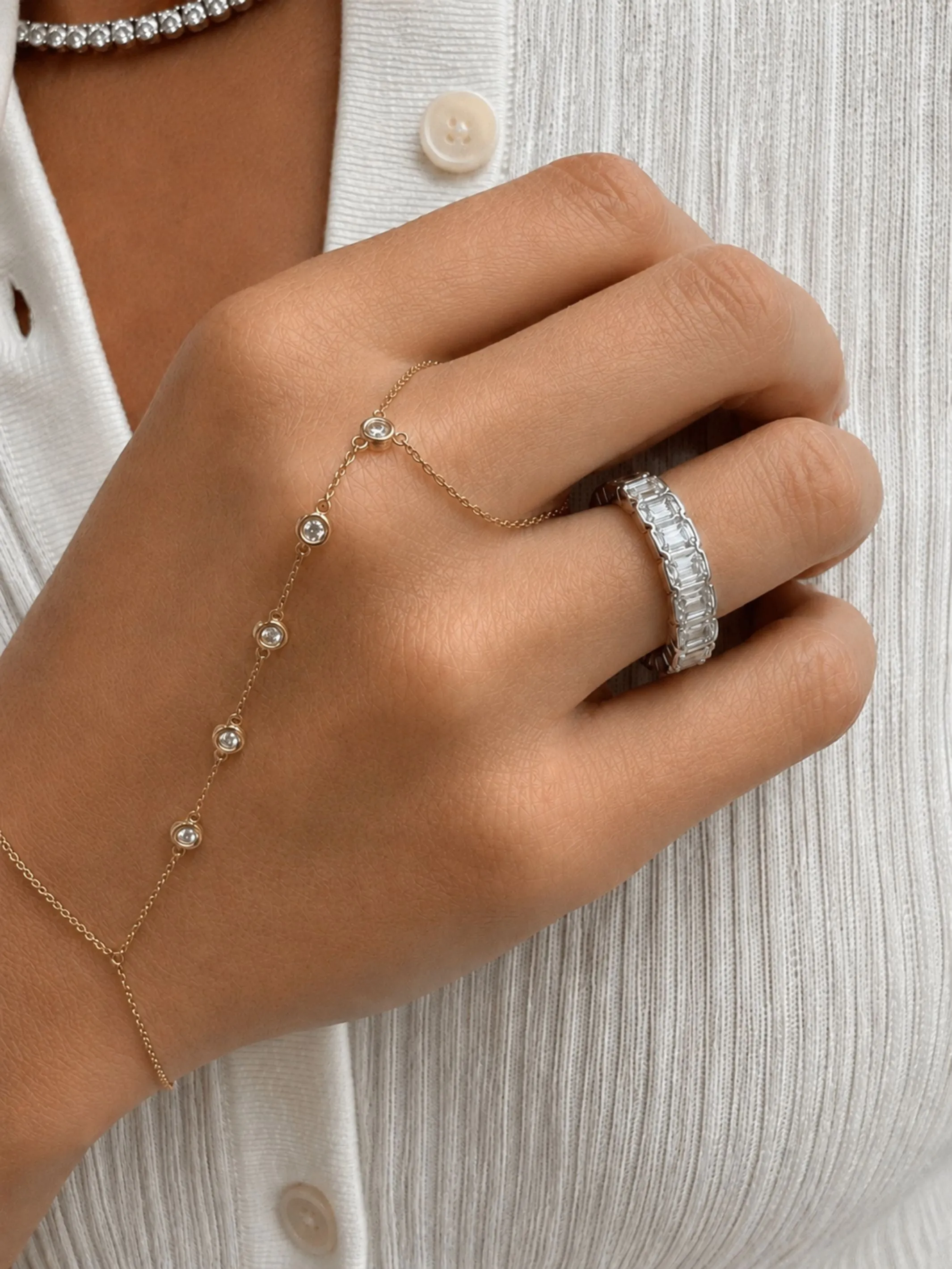 Emerald Cut Lab Diamond Bezel Eternity Band 14K sold by LeMel product image thumbnail 2