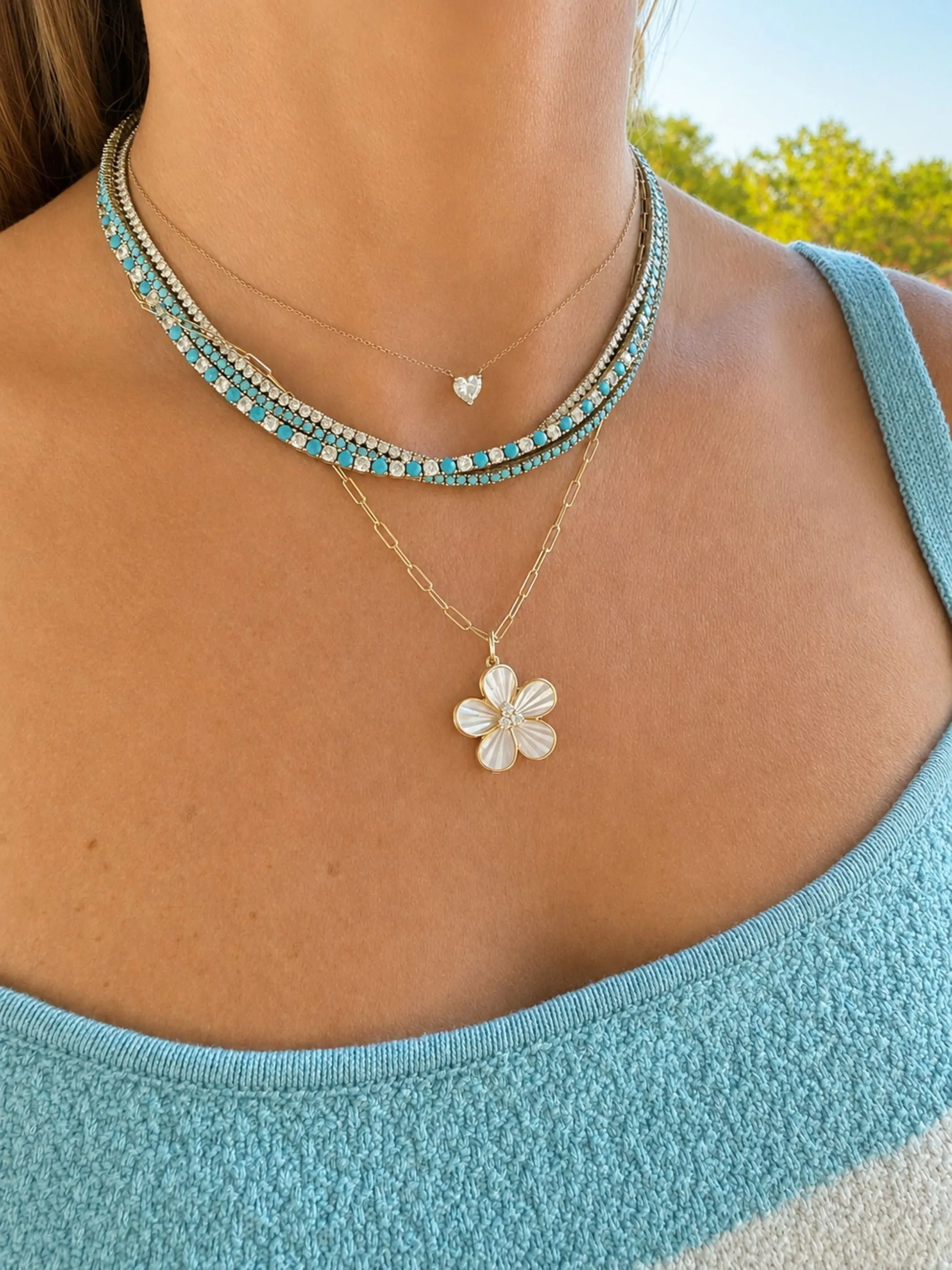 Fluted Mother of Pearl and Diamond Flower Charm 14K sold by LeMel product image thumbnail 2