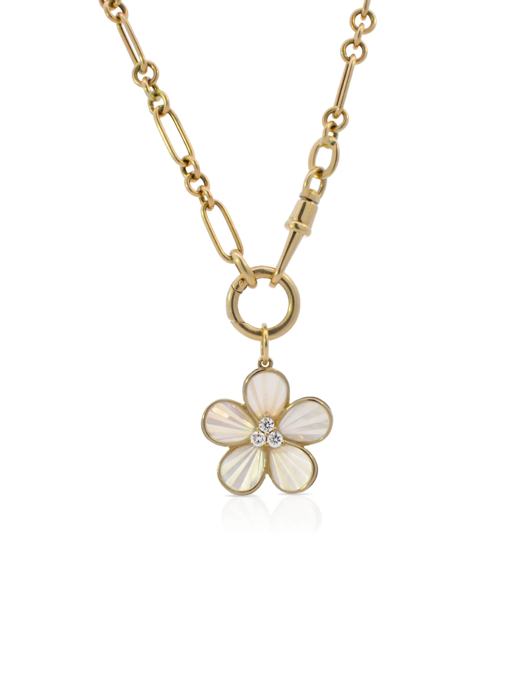 Fluted Mother of Pearl and Diamond Flower Charm 14K sold by LeMel product image thumbnail 3
