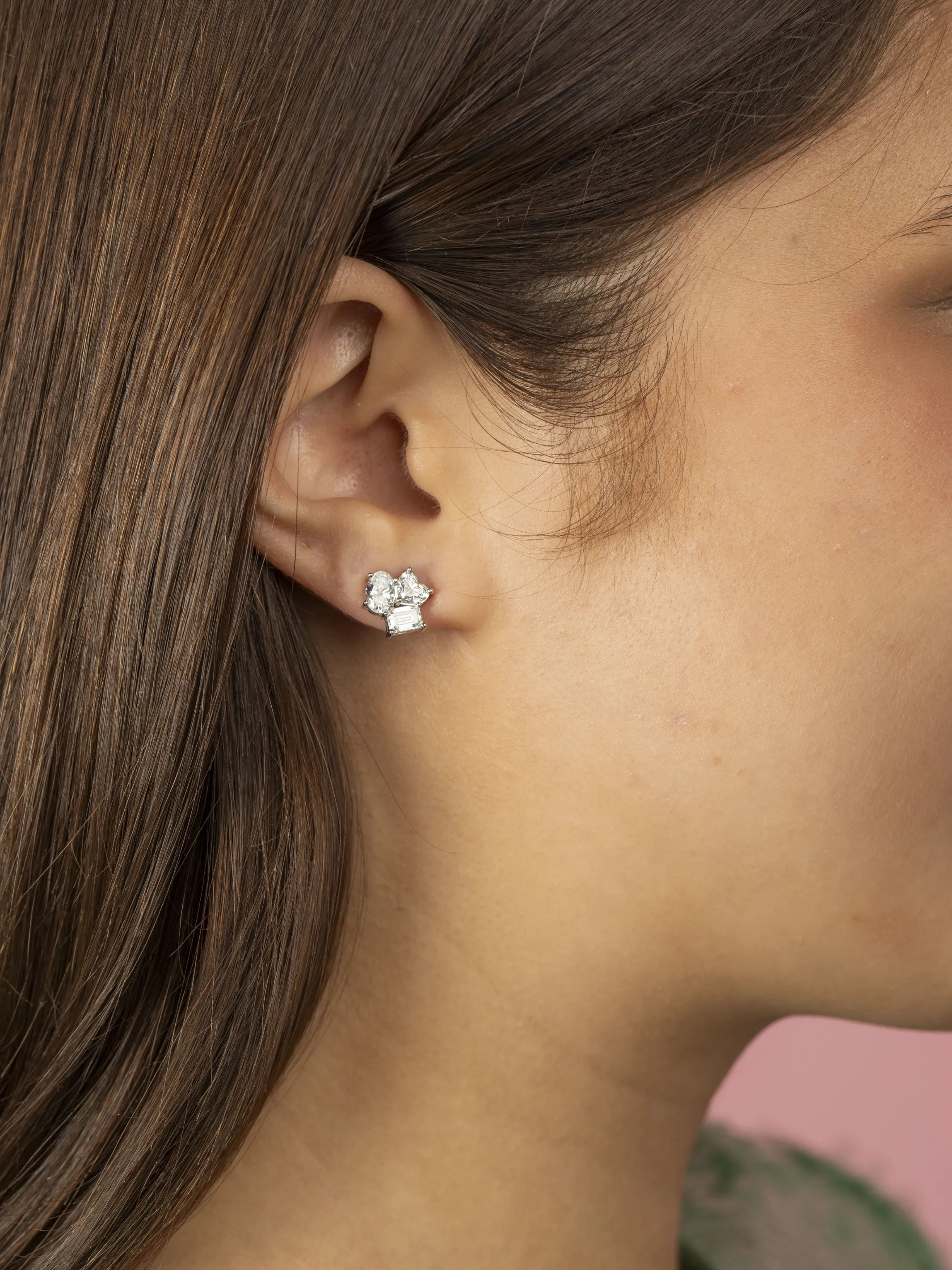 Mixed Shape Diamond Stud Earrings 14K sold by LeMel product image thumbnail 2