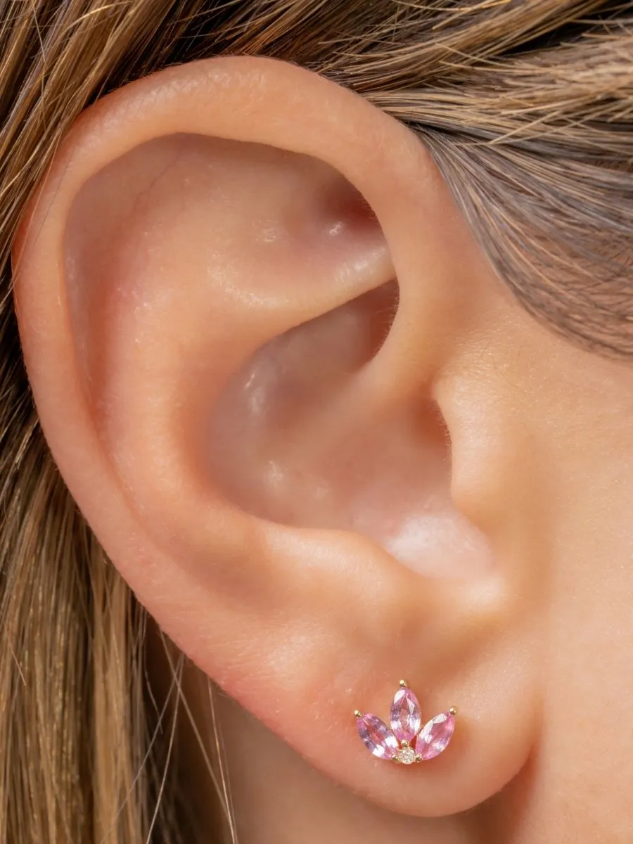 Pink Sapphire Lotus Stud Earrings 14K sold by LeMel product image thumbnail 2