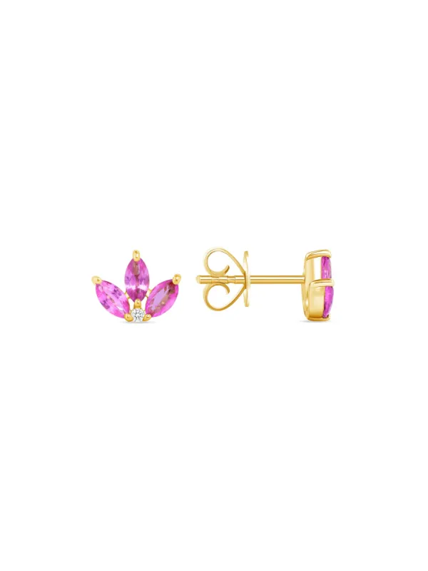 Pink Sapphire Lotus Stud Earrings 14K sold by LeMel