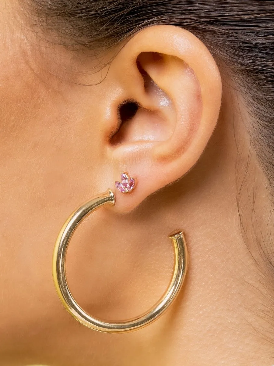 Pink Sapphire Lotus Stud Earrings 14K sold by LeMel product image thumbnail 3