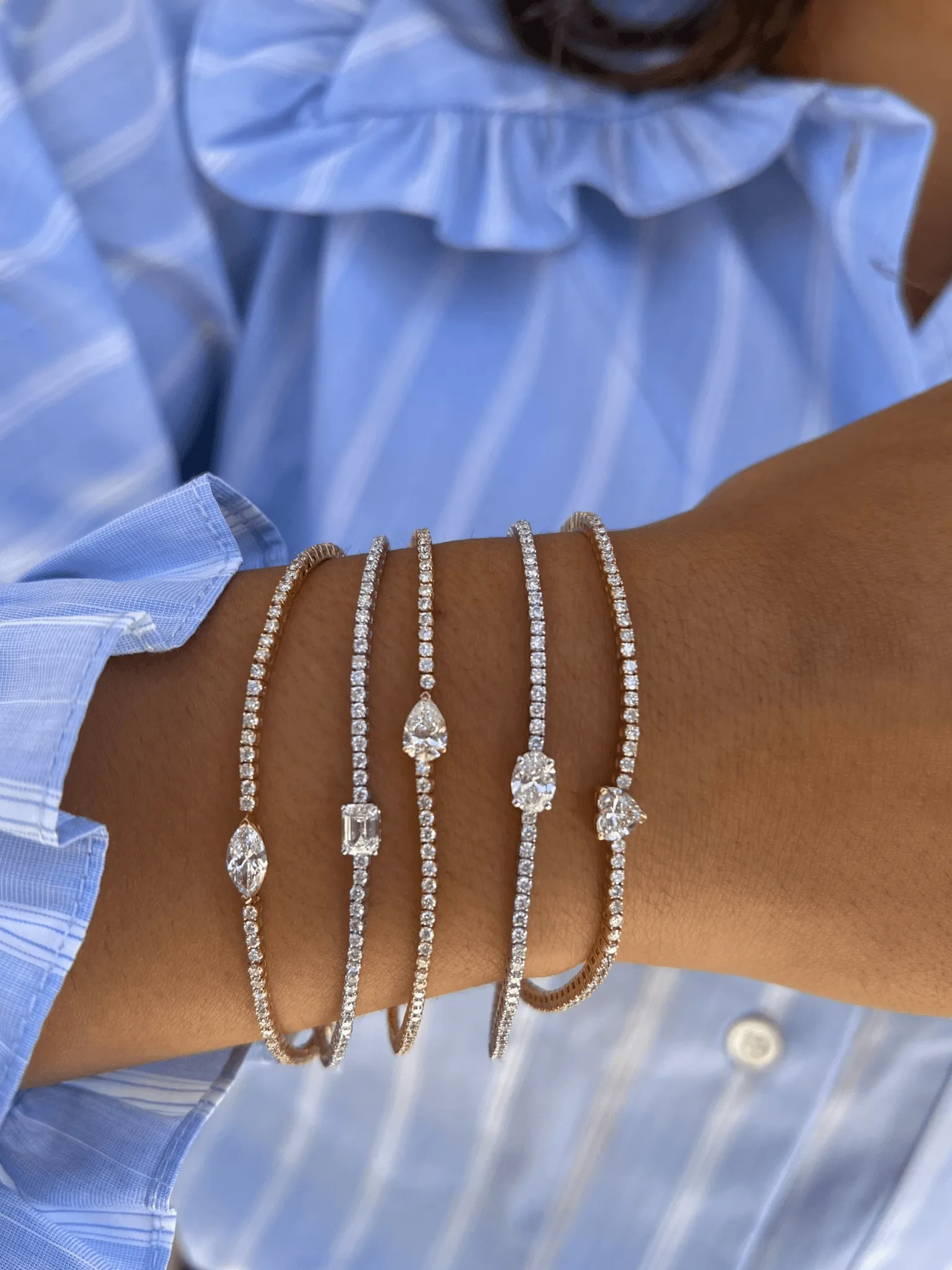 Pear Solitaire Diamond Tennis Bracelet 14K sold by LeMel product image thumbnail 2