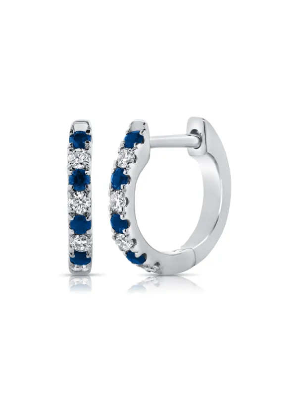 Mini Blue Sapphire and Diamond Huggie 14K sold by LeMel