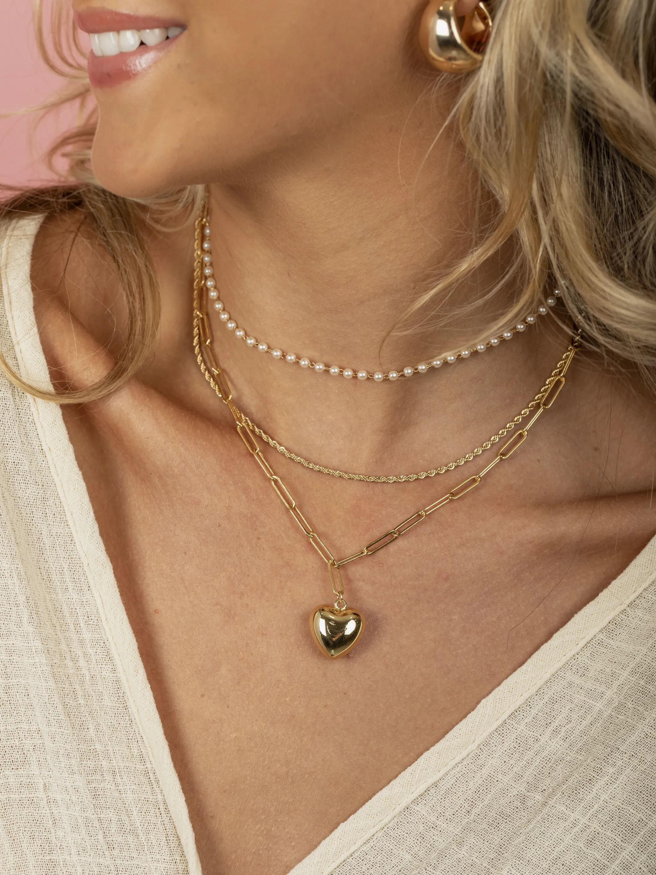 Goldie Puffy Heart Paperclip Chain Necklace sold by LeMel product image thumbnail 2