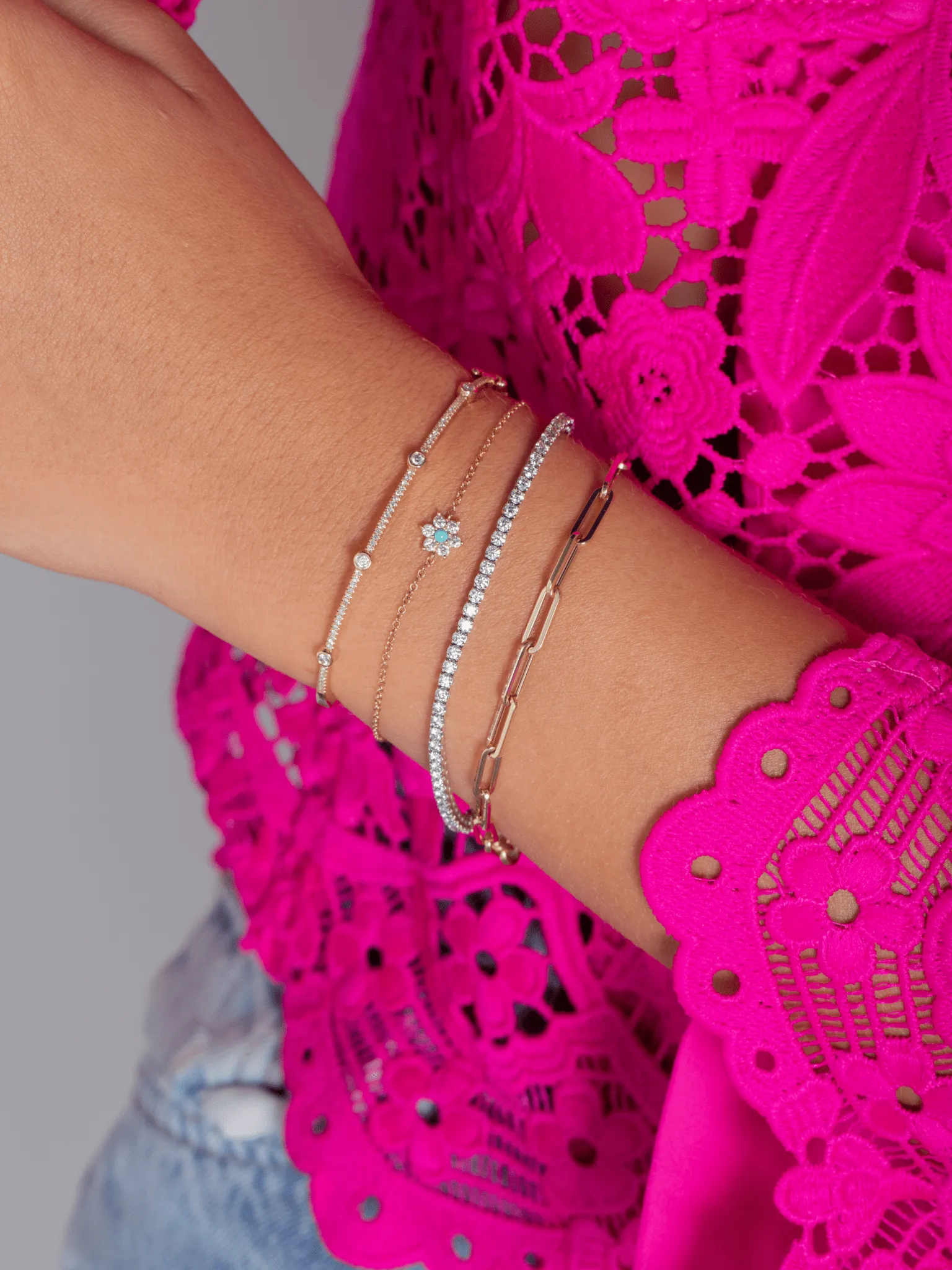 Amy Turquoise Flower Chain Bracelet 14K sold by LeMel product image thumbnail 2