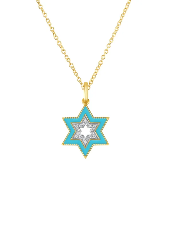 Star of David Turquoise Charm Necklace 14K sold by LeMel