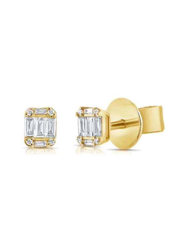 Baguette Diamond Illusion Stud Earrings 14K sold by LeMel