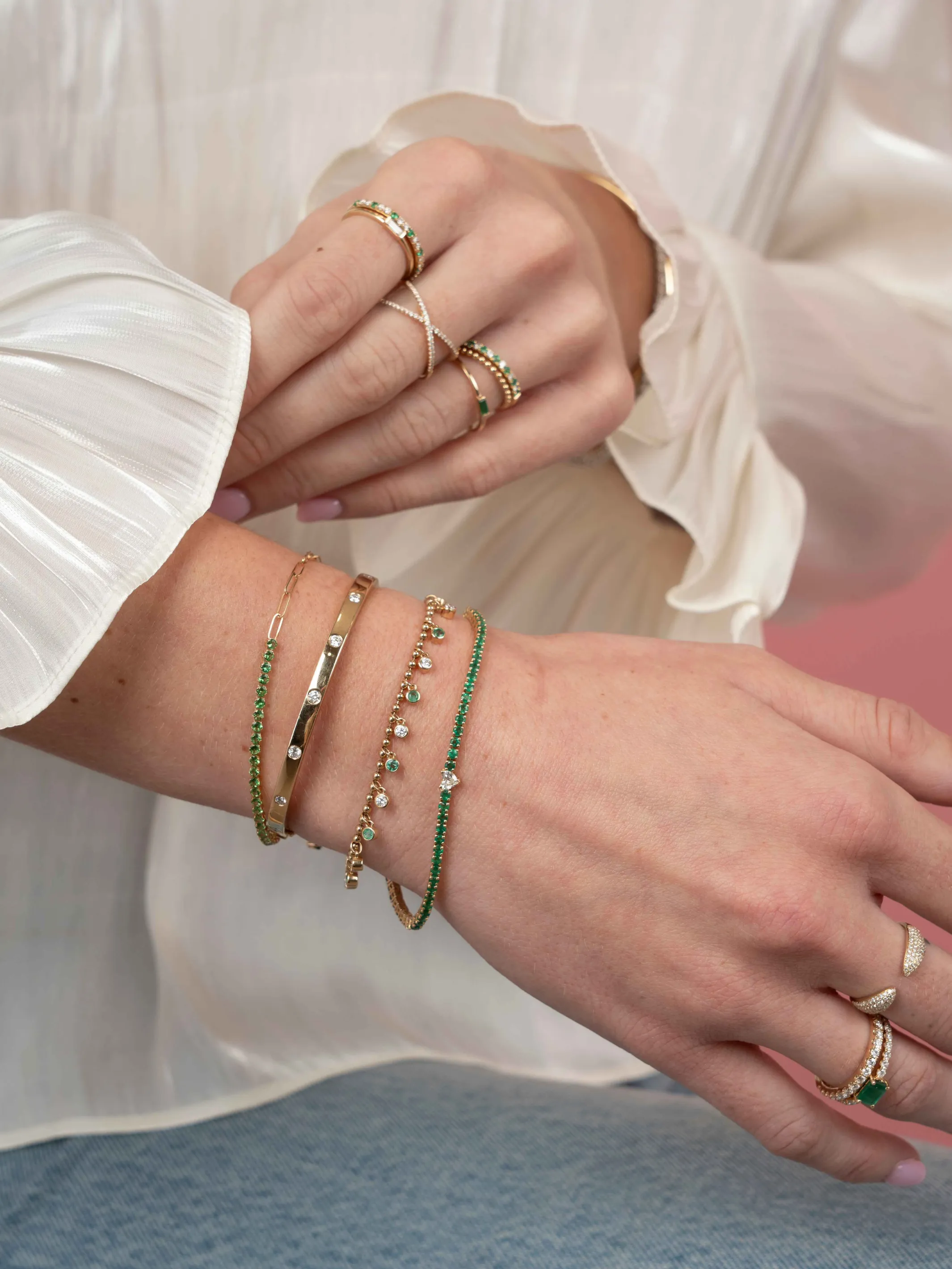 Jennie Diamond and Emerald Bezel Dangle Beaded Bracelet 14K sold by LeMel product image thumbnail 2