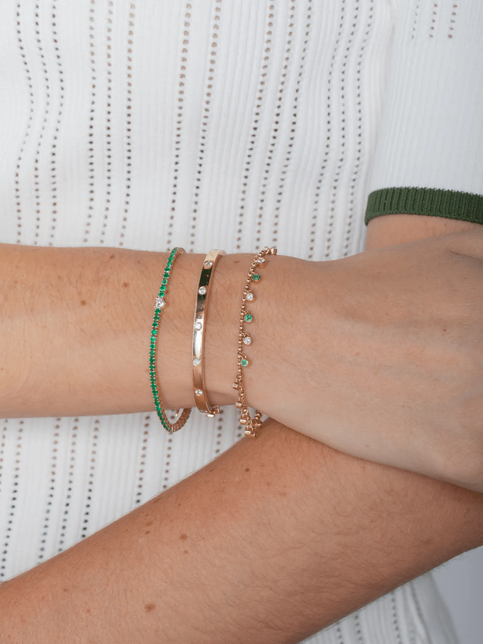 Jennie Diamond and Emerald Bezel Dangle Beaded Bracelet 14K sold by LeMel product image thumbnail 3
