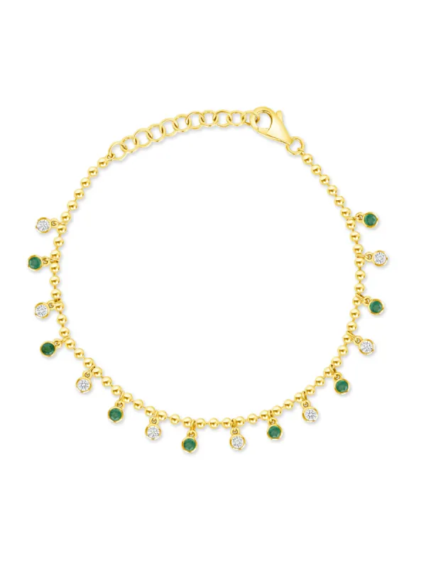 Jennie Diamond and Emerald Bezel Dangle Beaded Bracelet 14K sold by LeMel