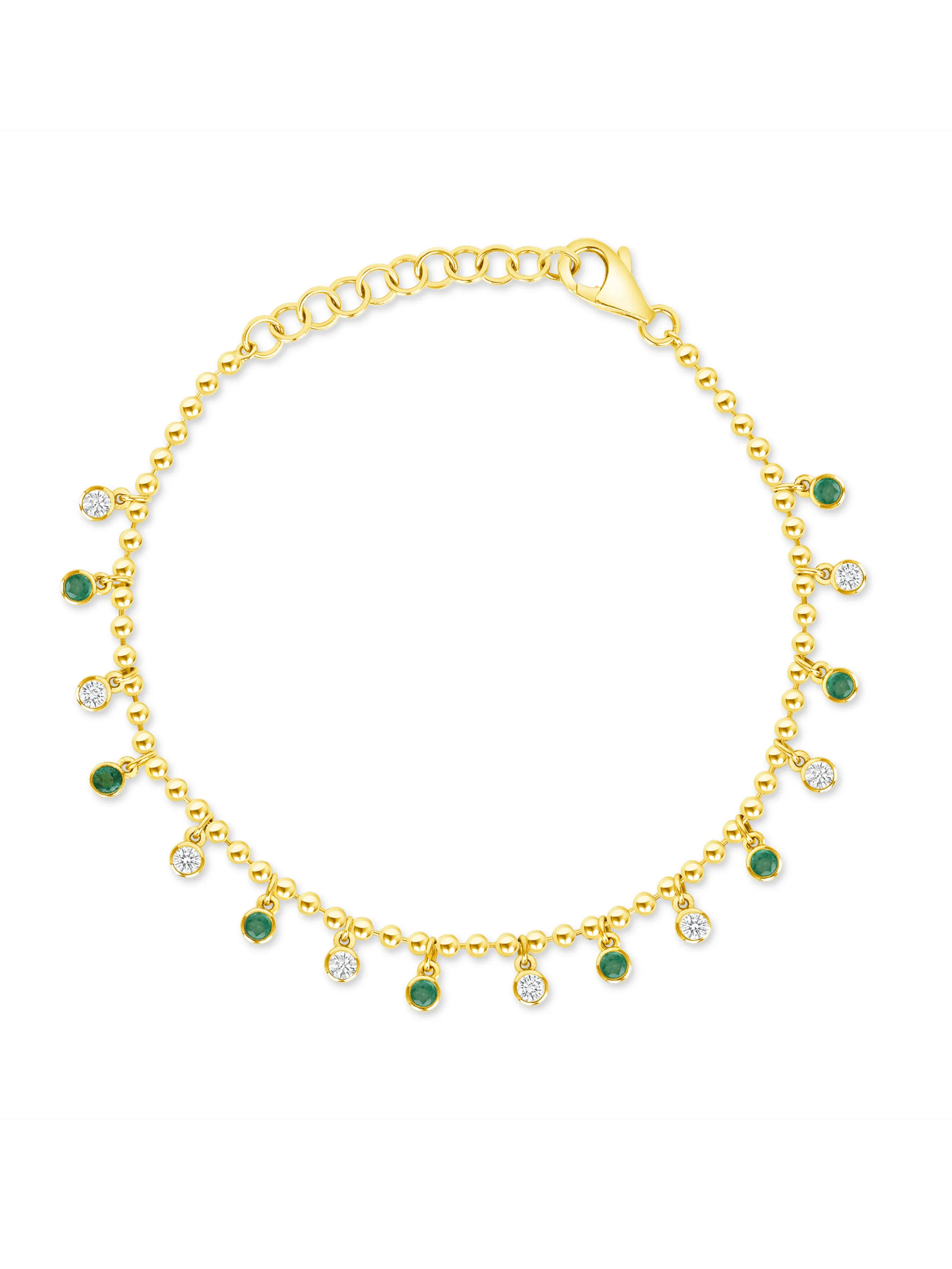 Jennie Diamond and Emerald Bezel Dangle Beaded Bracelet 14K sold by LeMel