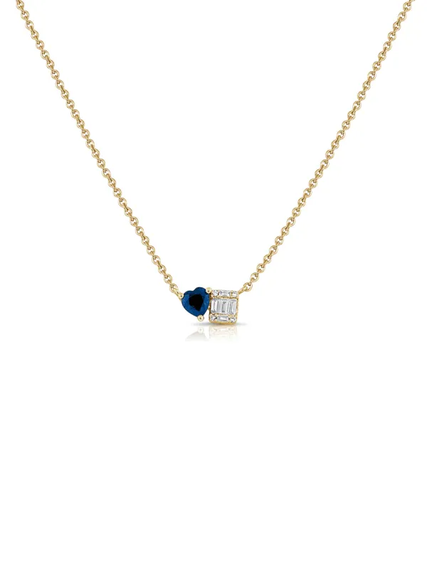Toi Et Moi Blue Sapphire Heart Necklace 14K made by LeMel