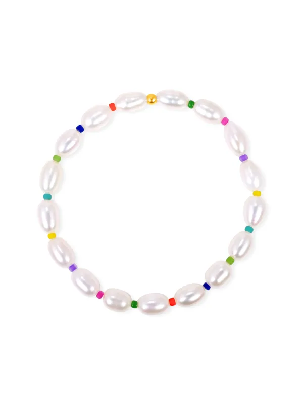 Emma Rainbow Pearl Stretch Bracelet sold by LeMel