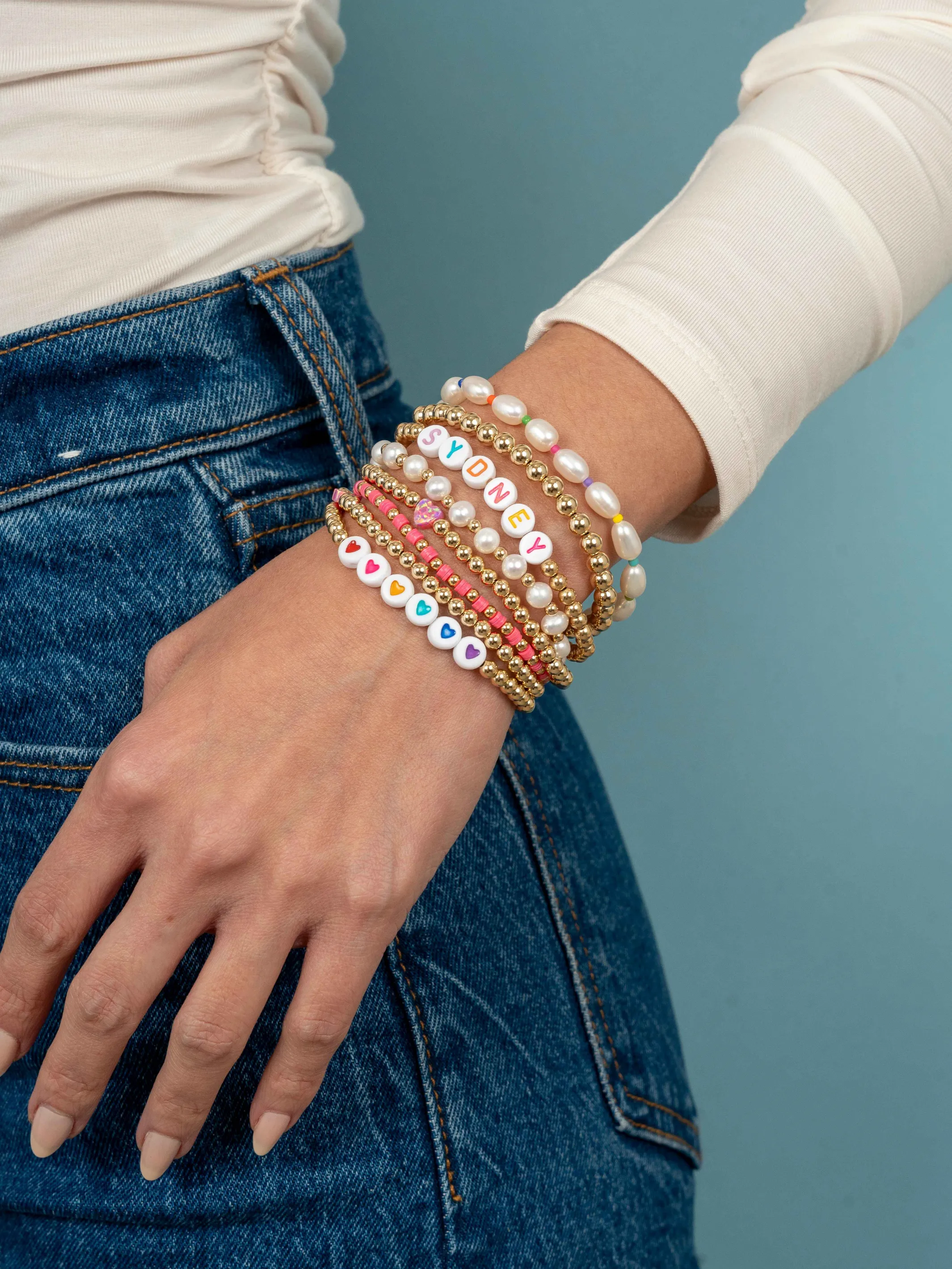 Emma Rainbow Pearl Stretch Bracelet sold by LeMel product image thumbnail 2