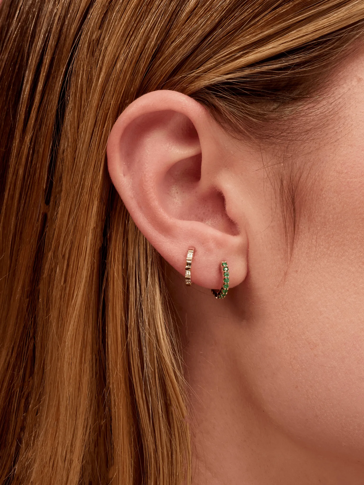 Reversible Emerald and Diamond Huggie 14K sold by LeMel product image thumbnail 2