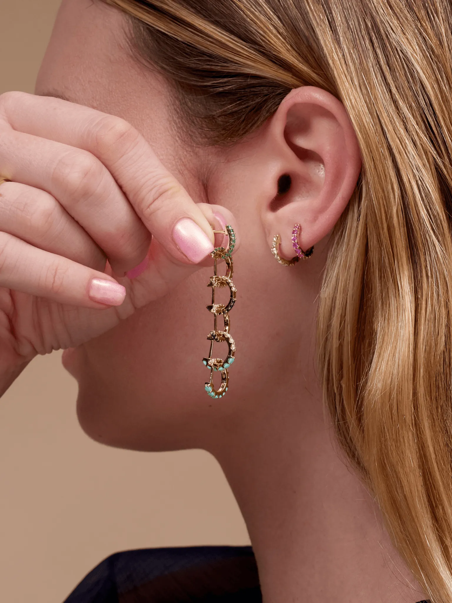 Reversible Emerald and Diamond Huggie 14K sold by LeMel product image thumbnail 4