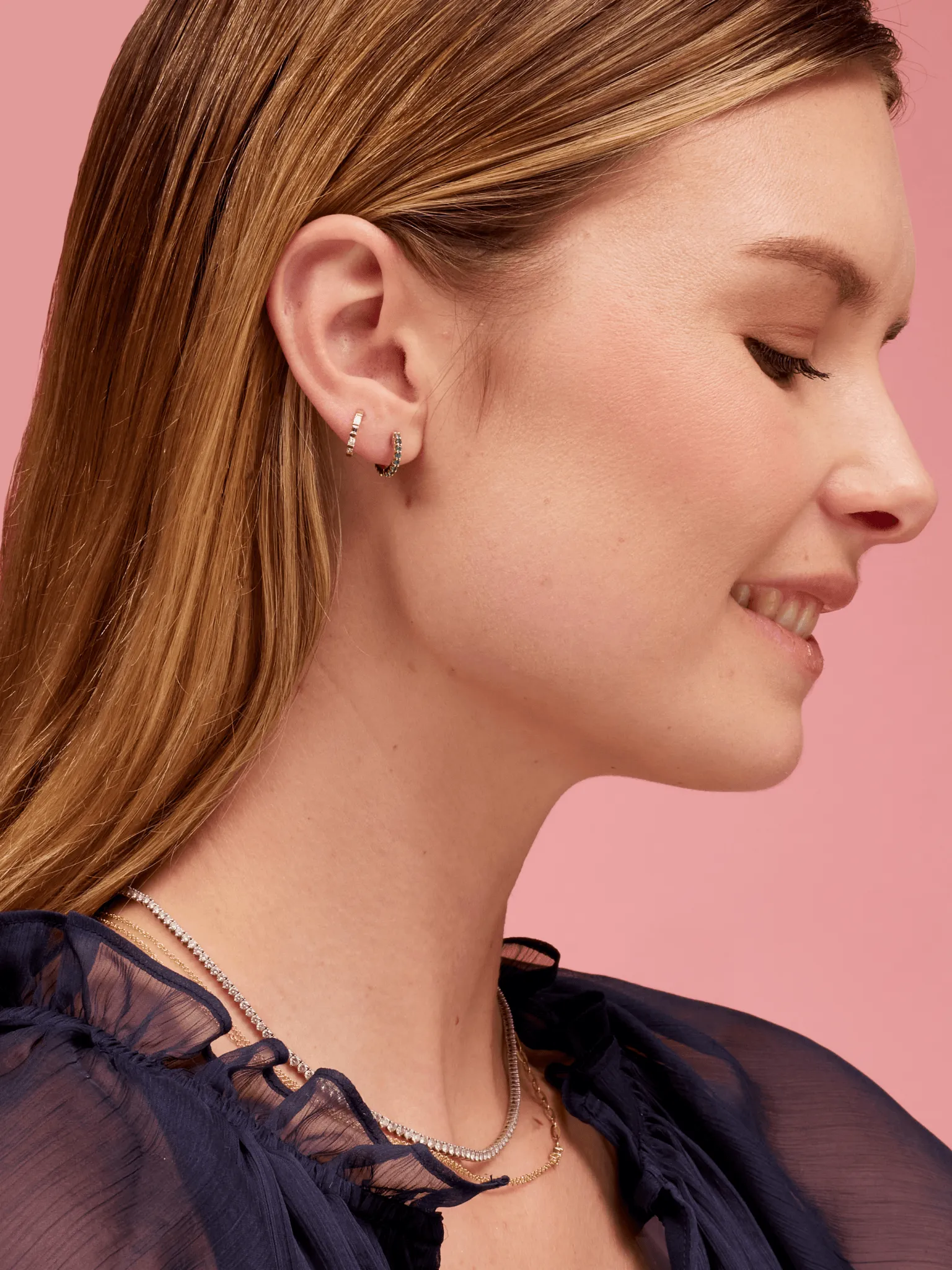 Reversible Emerald and Diamond Huggie 14K sold by LeMel product image thumbnail 3