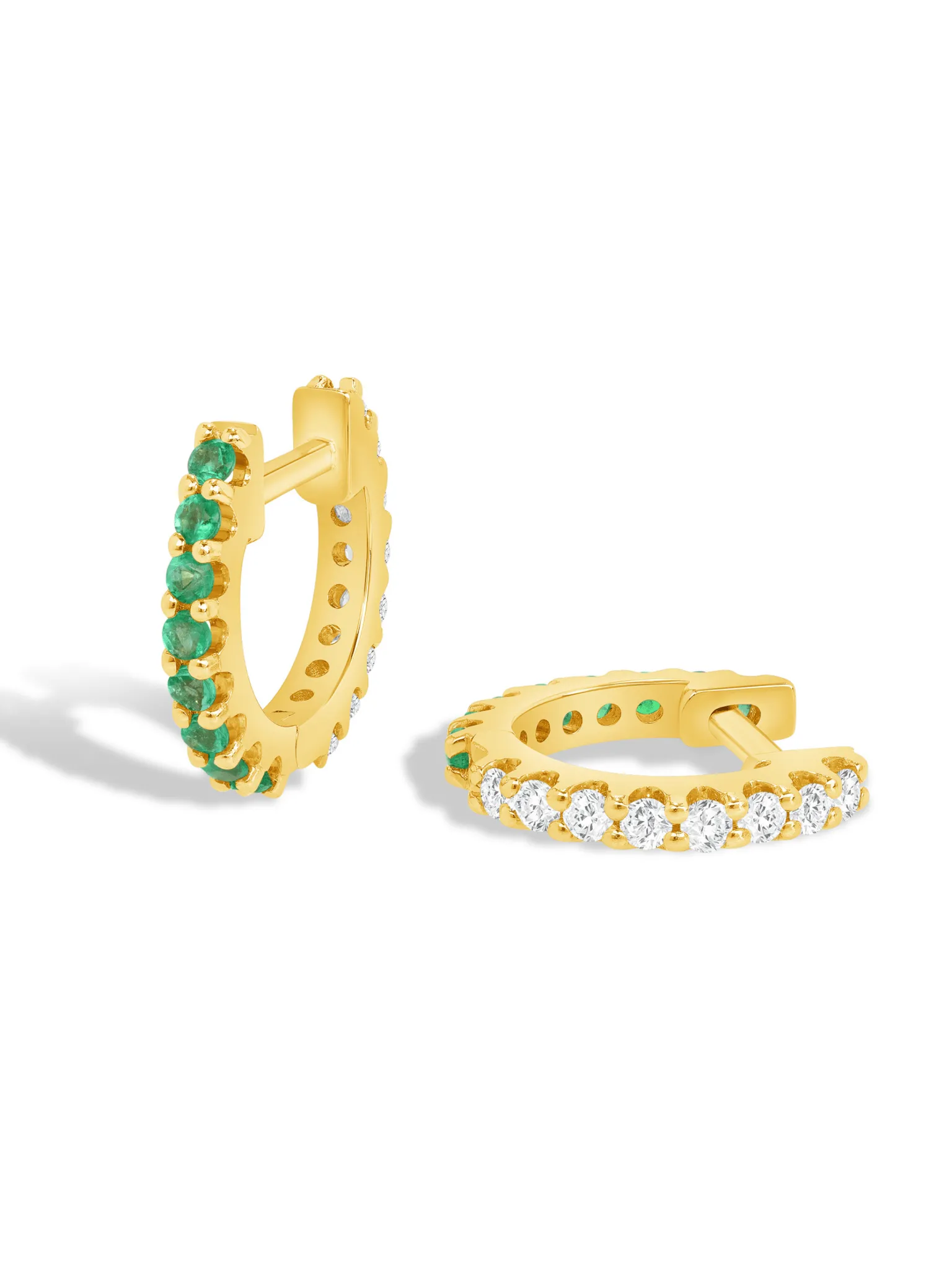 Reversible Emerald and Diamond Huggie 14K sold by LeMel