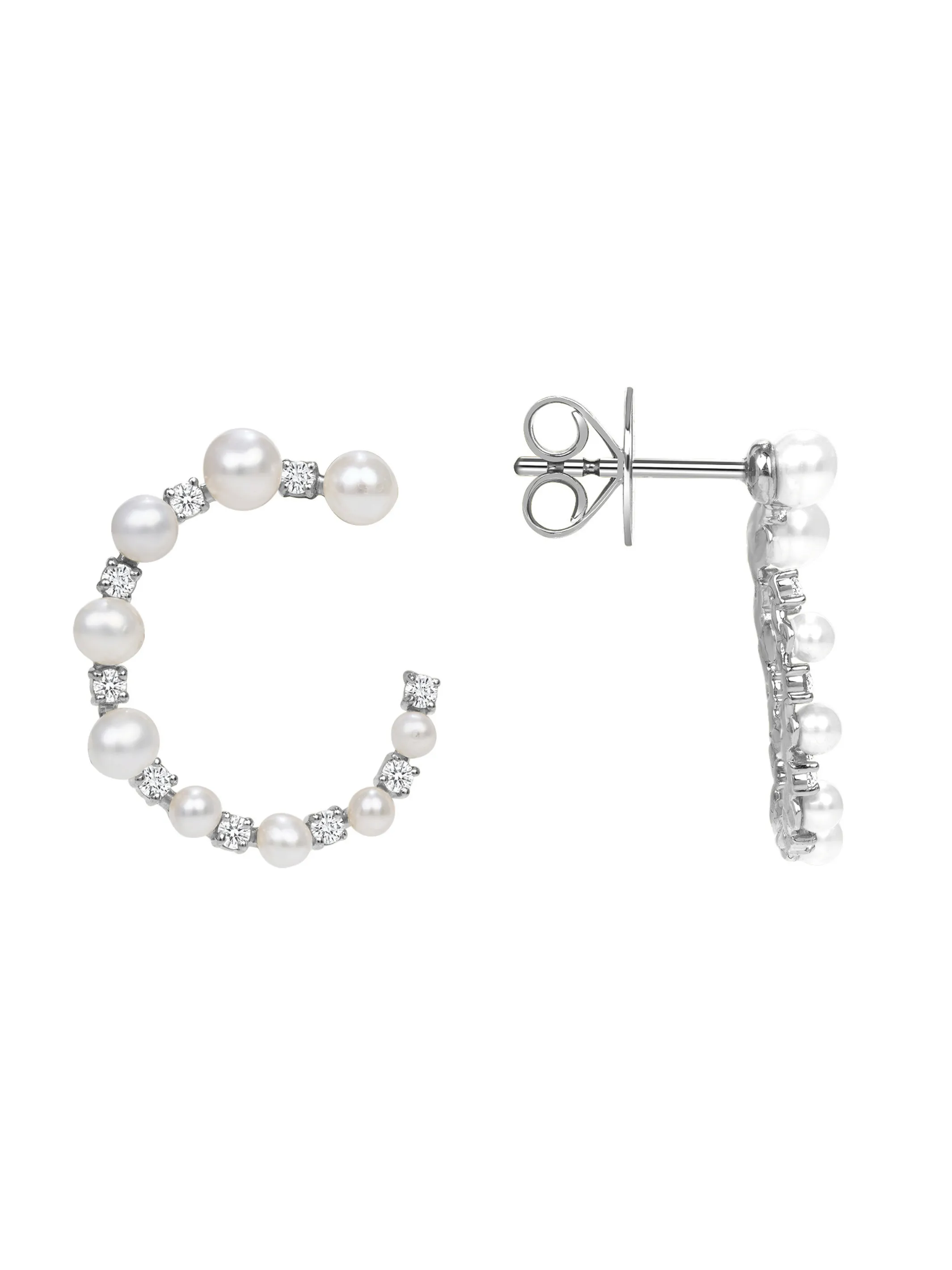 Pearl and Diamond Circle Stud Earrings 14K sold by LeMel product image thumbnail 4