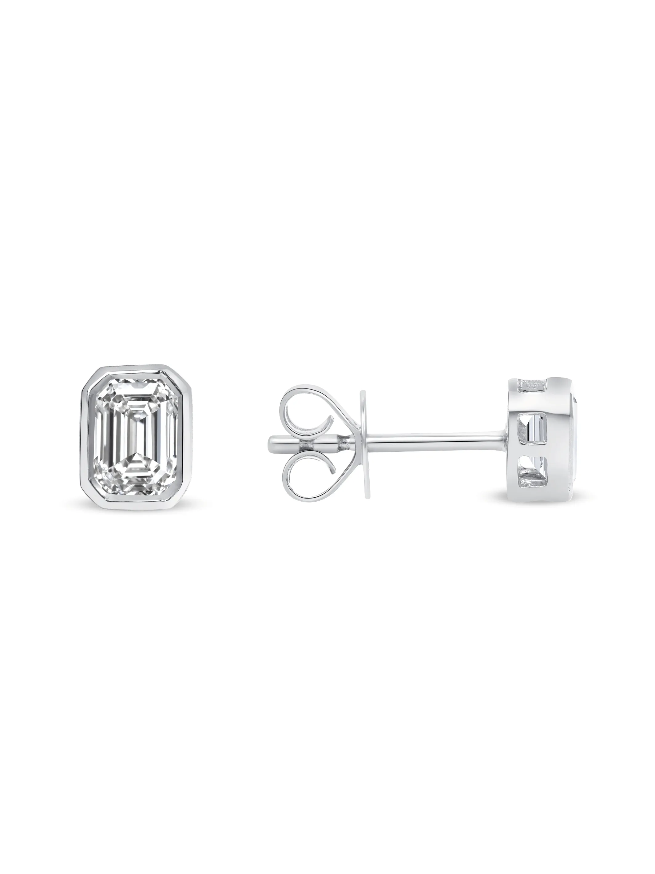 Emerald Cut Bezel Stud Earrings 14K sold by LeMel product image thumbnail 3
