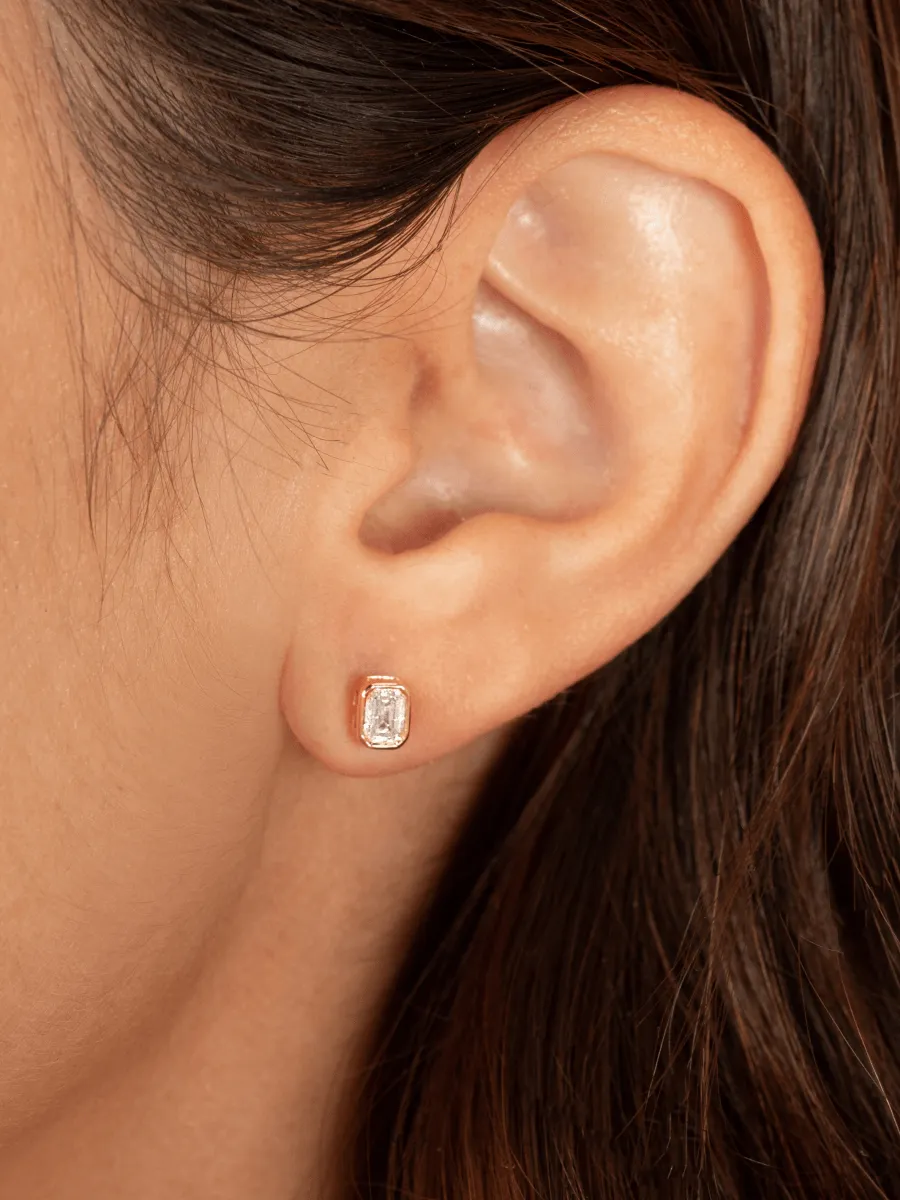 Emerald Cut Bezel Stud Earrings 14K sold by LeMel product image thumbnail 2