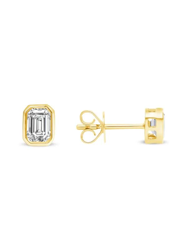 Emerald Cut Bezel Stud Earrings 14K sold by LeMel