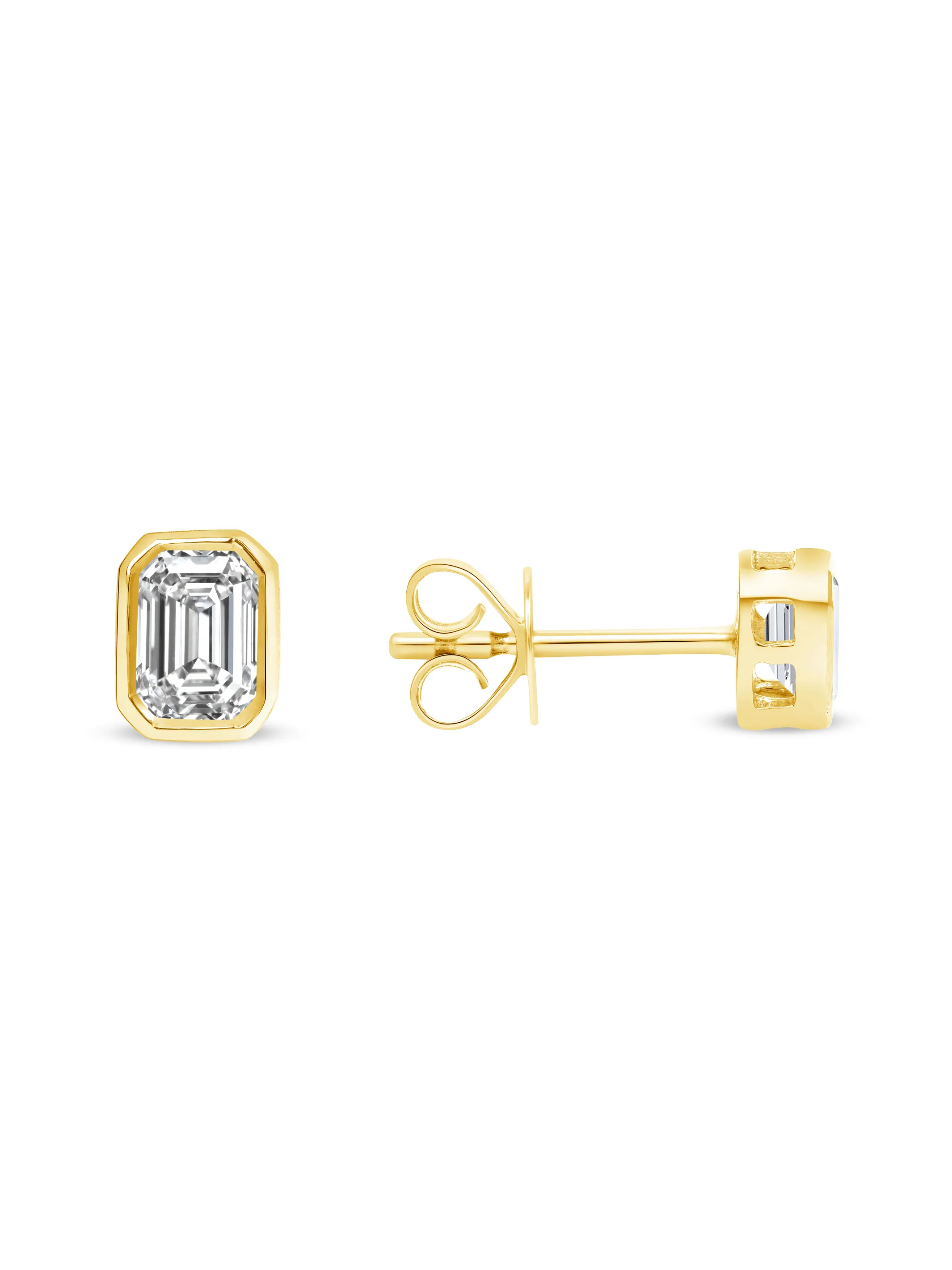 Emerald Cut Bezel Stud Earrings 14K sold by LeMel