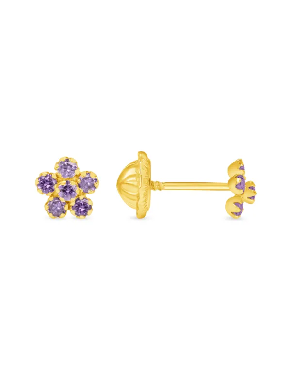 Kid CZ Flower Stud Earrings 14K sold by LeMel